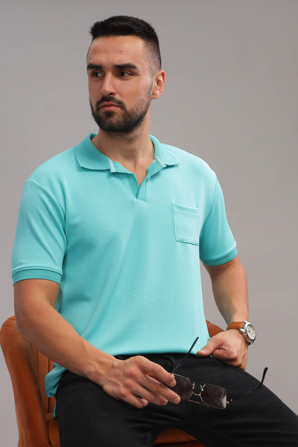 Premium Cotton Rich Fabric aqua blue polo tshirt