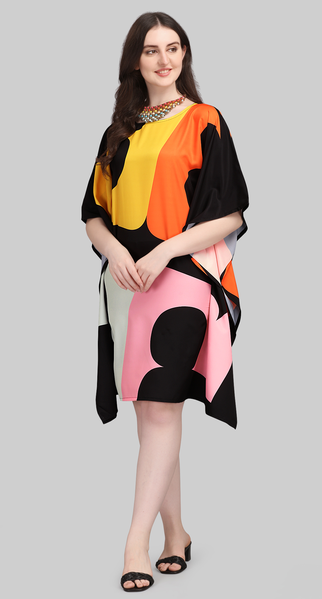 Retro Pop Silk Kaftan Dress