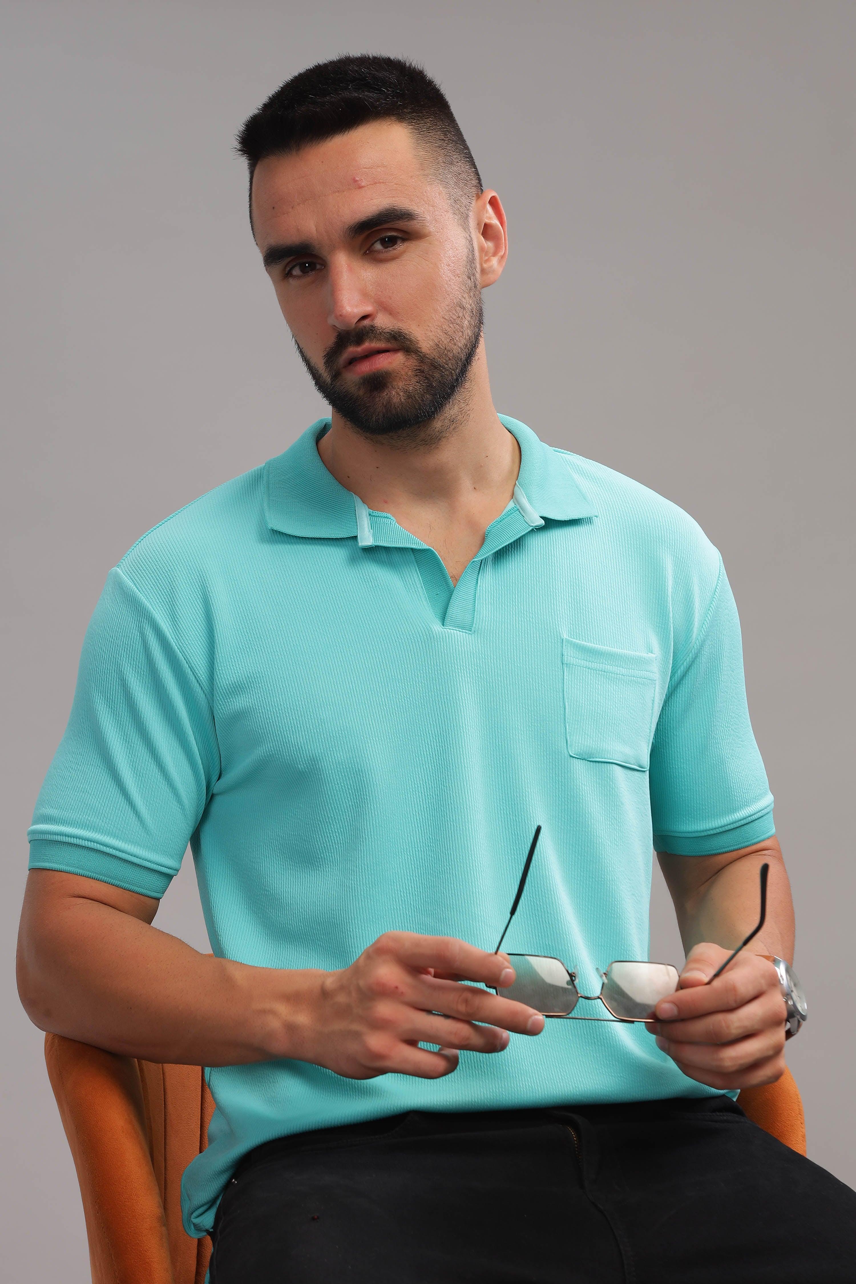 Premium Cotton Rich Fabric aqua blue polo shirt