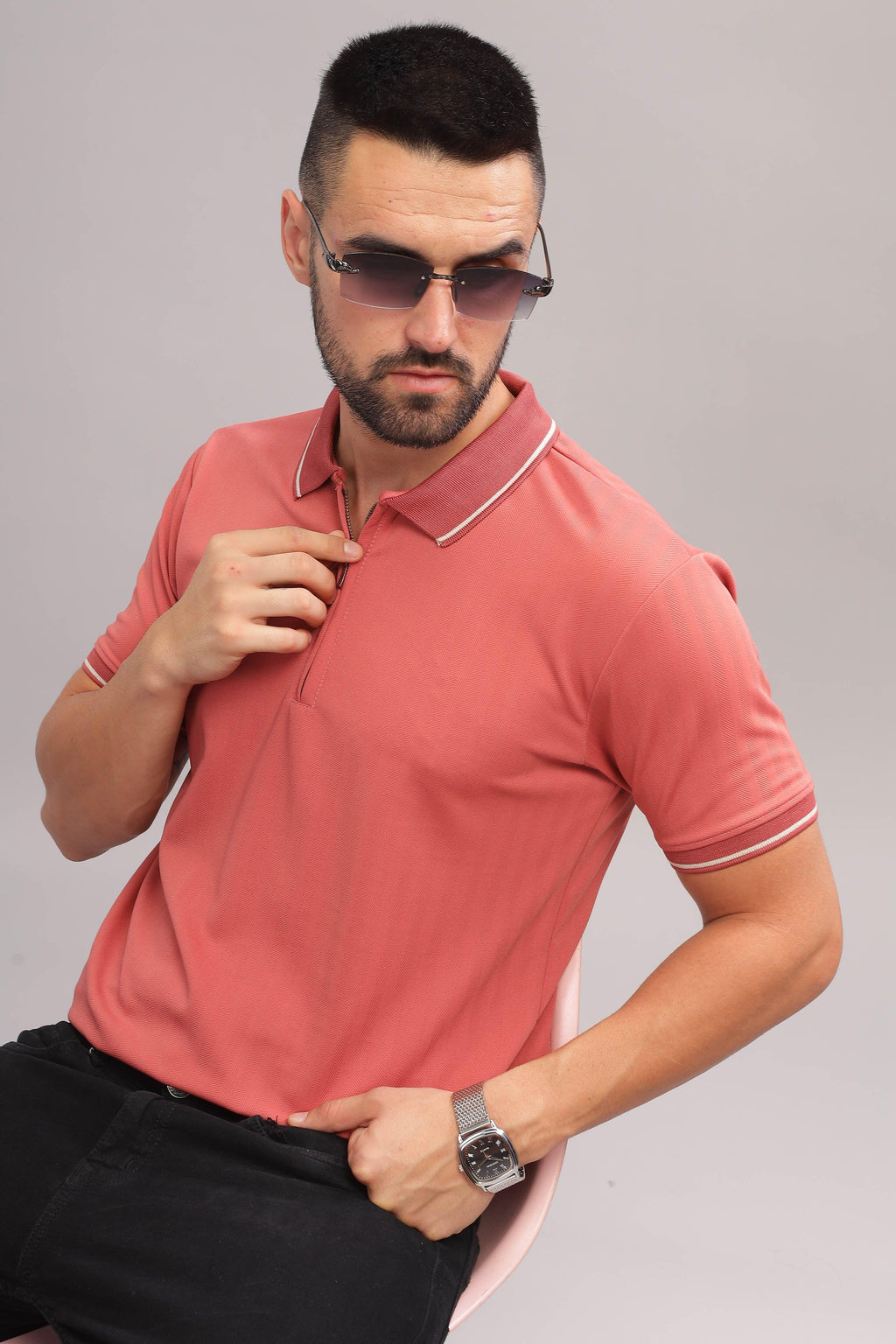 Cotton-rich fabric polo shirt