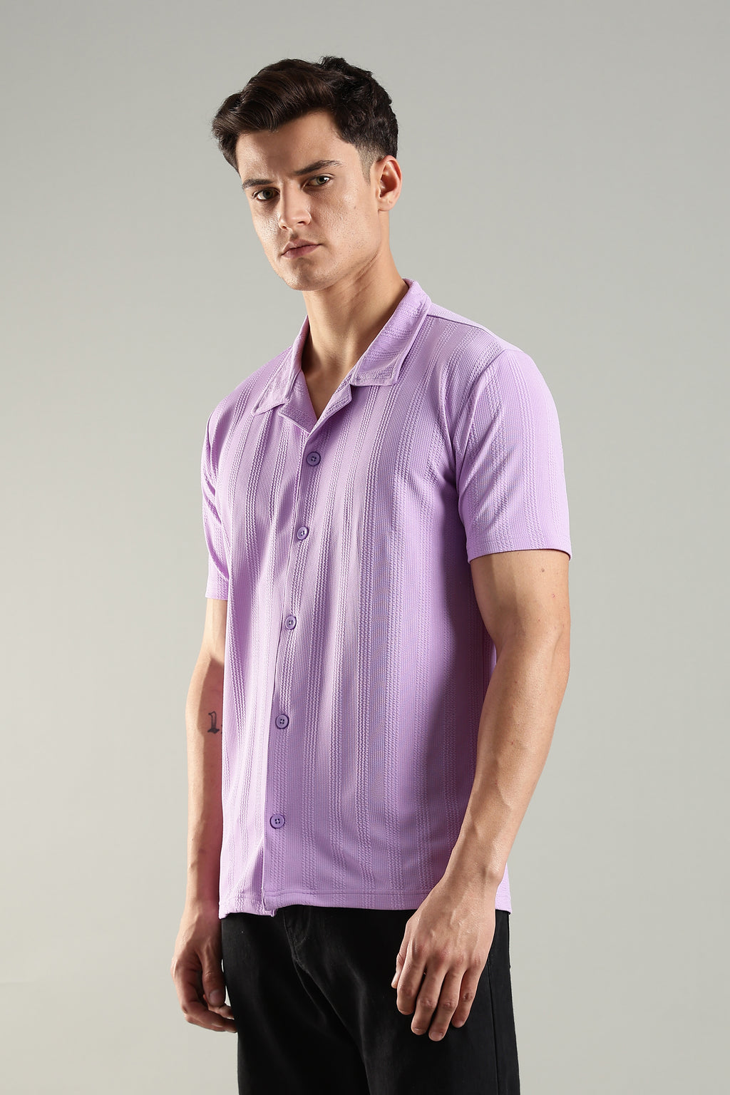 Electric Lilac – Cuban Collar Shirt for Men