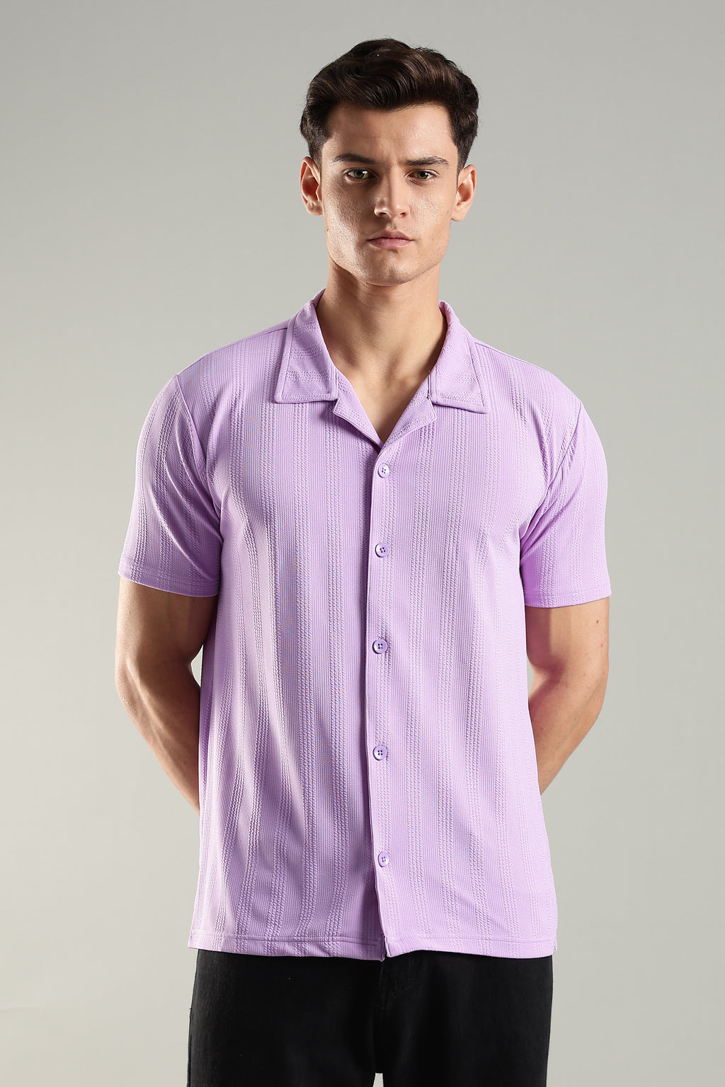 Electric Lilac – Cuban Collar Shirt for Men