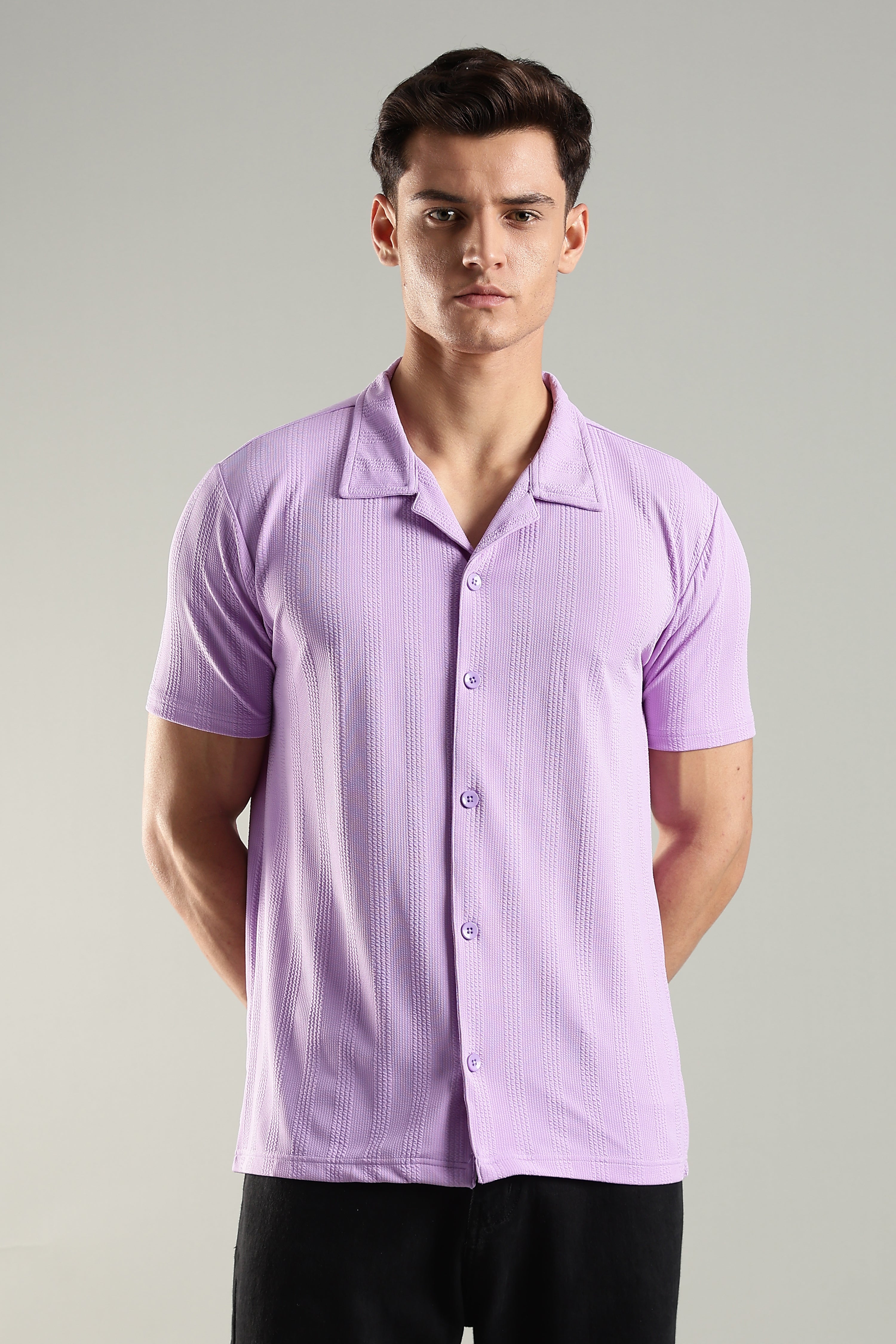 Electric Lilac – Cuban Collar Shirt for Men