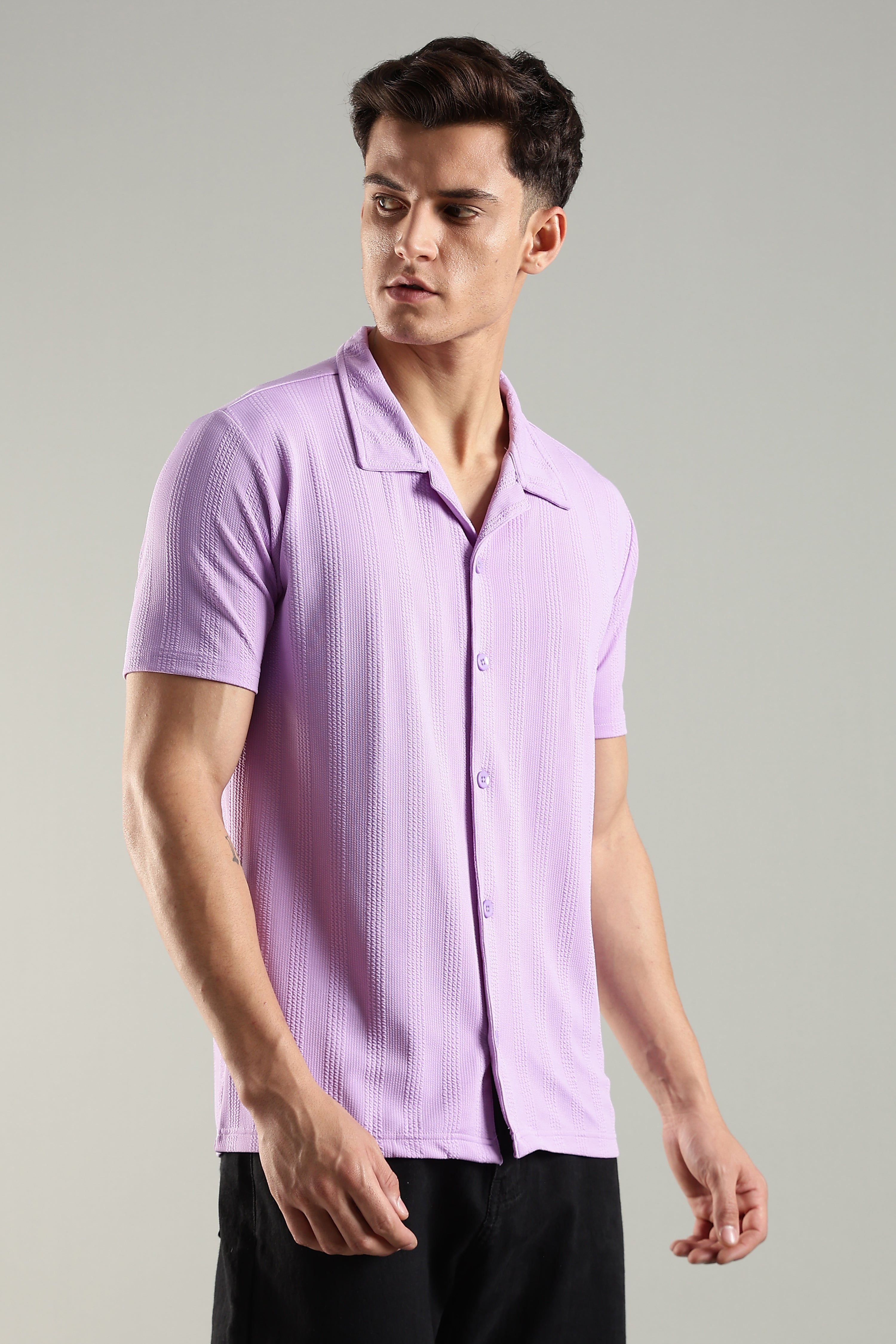 Electric Lilac – Cuban Collar Shirt for Men