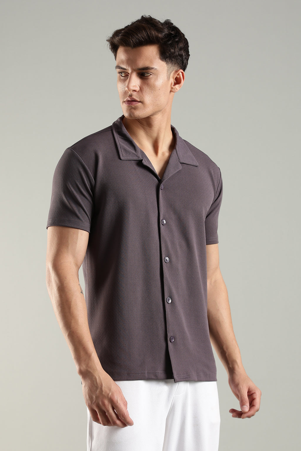 Ashen Wine – Cuban Collar Shirt for Men