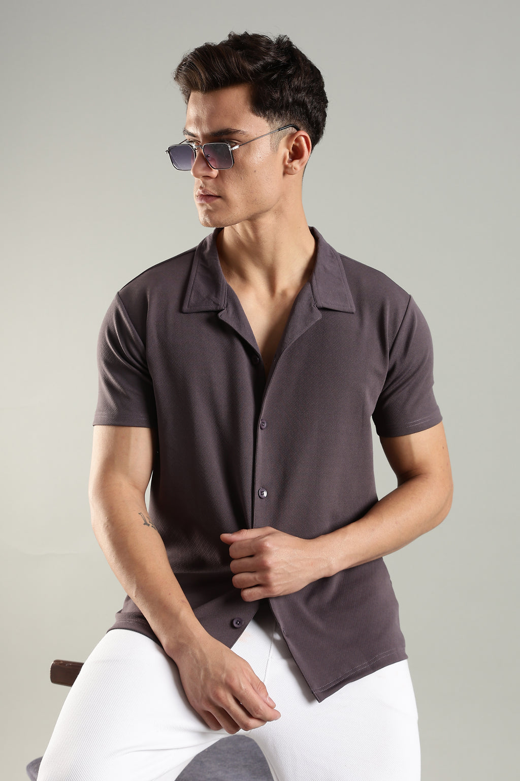 Ashen Wine – Cuban Collar Shirt for Men