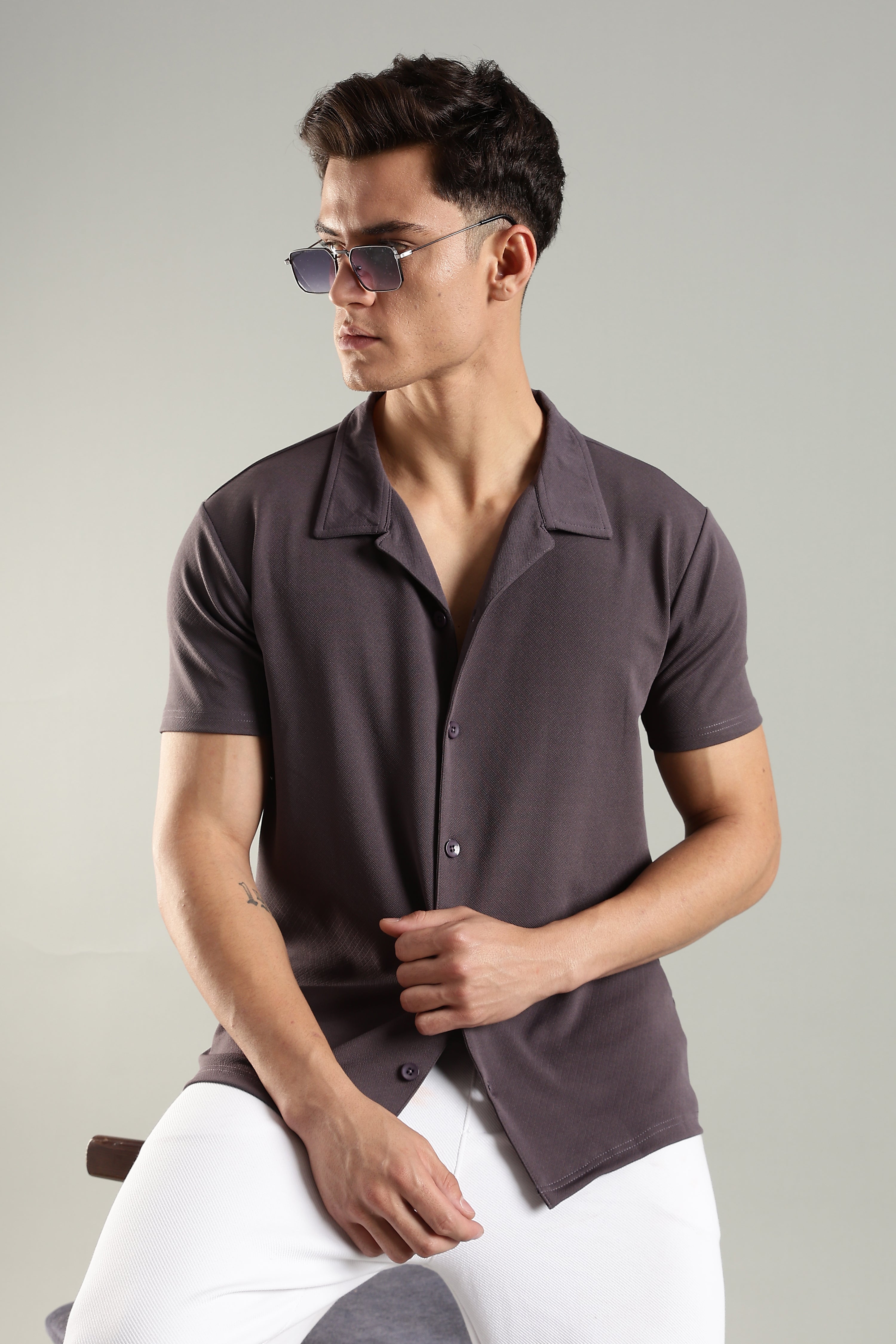 Ashen Wine – Cuban Collar Shirt for Men