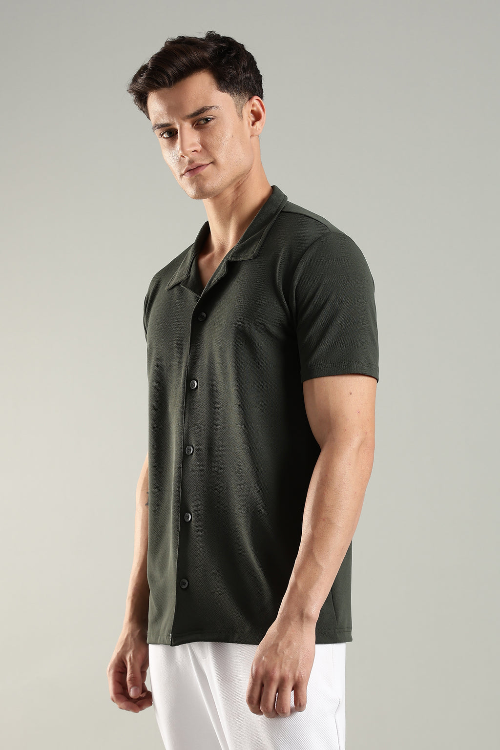 Emerald Canopy – Cuban Collar Shirt for Men