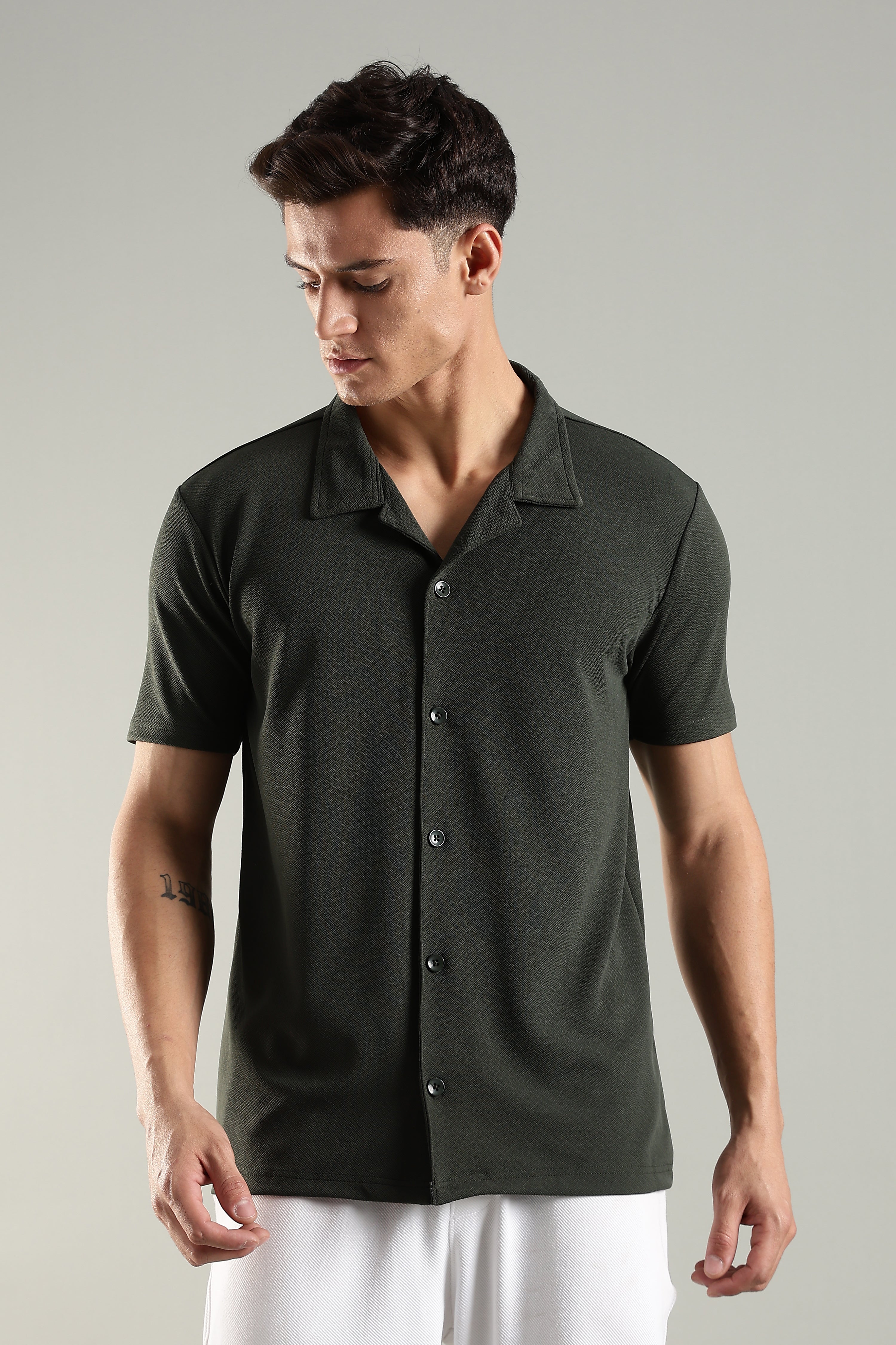 Emerald Canopy – Cuban Collar Shirt for Men