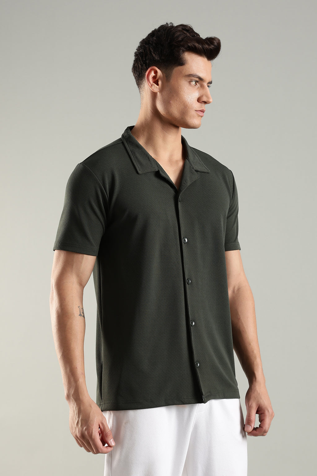 Emerald Canopy – Cuban Collar Shirt for Men