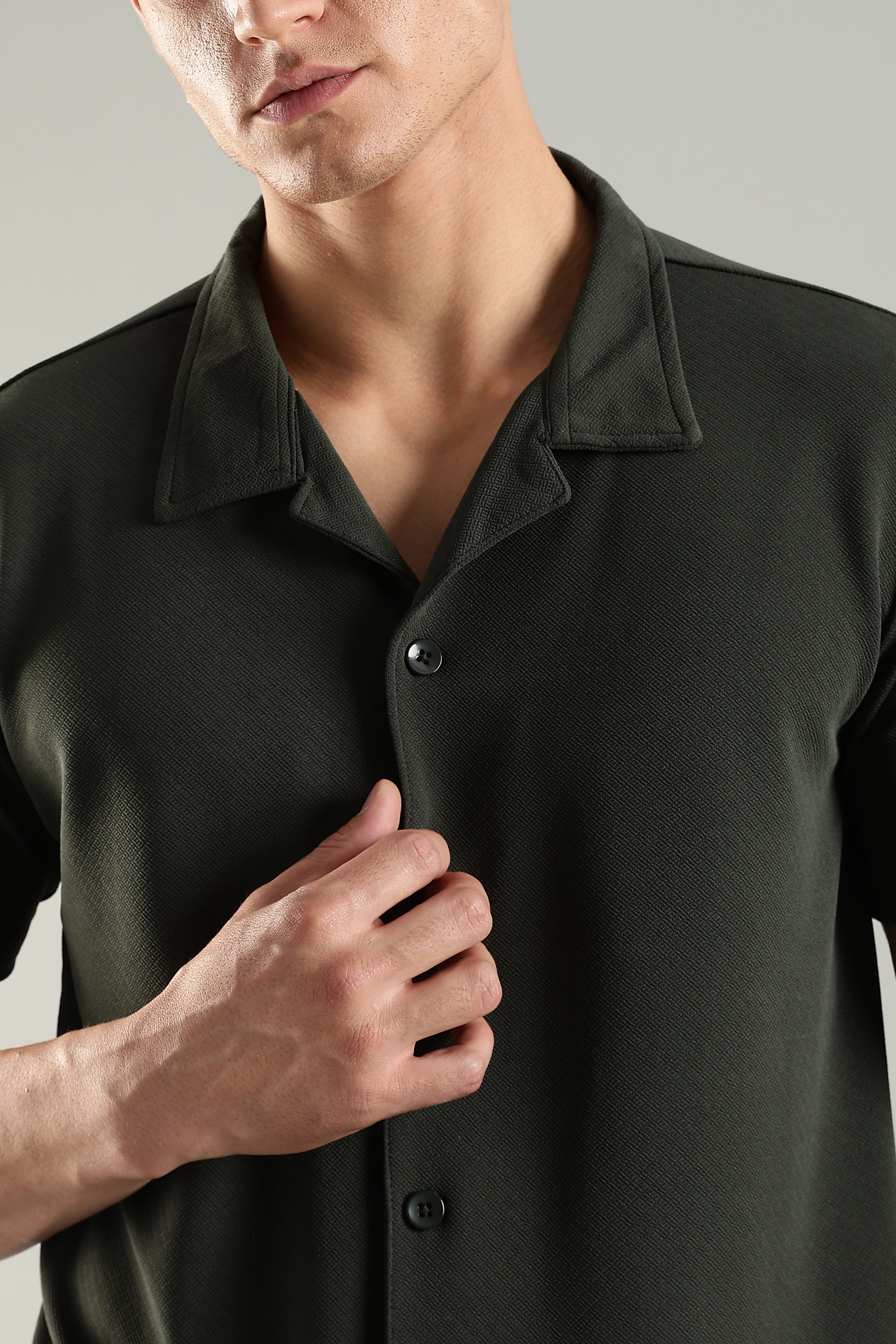 Emerald Canopy – Cuban Collar Shirt for Men