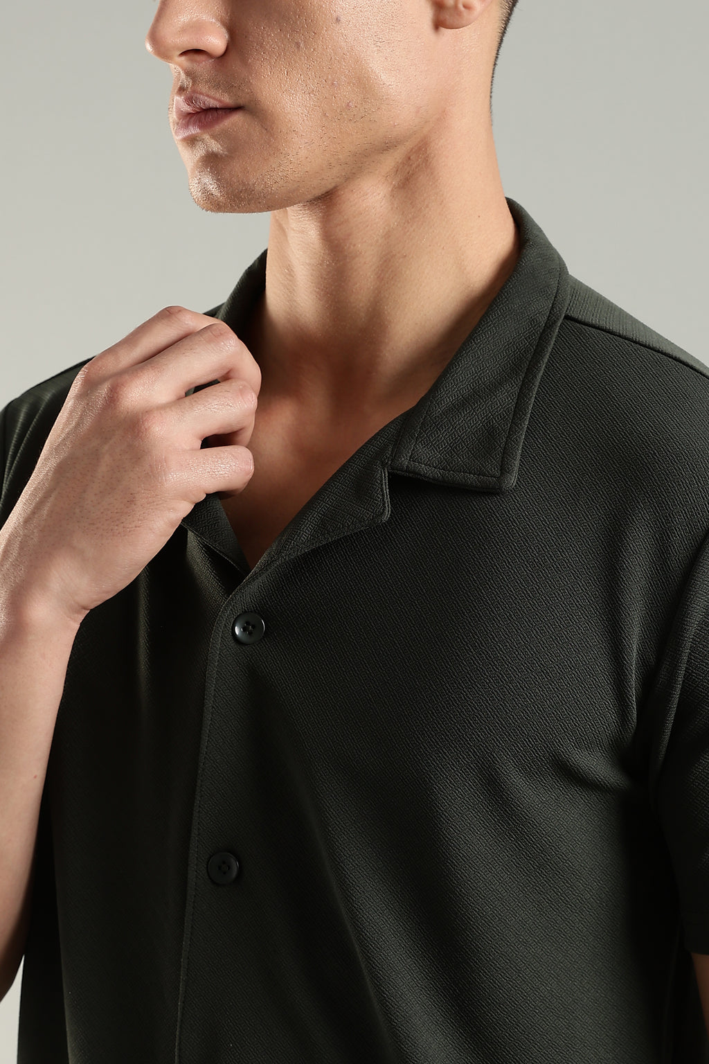 Emerald Canopy – Cuban Collar Shirt for Men