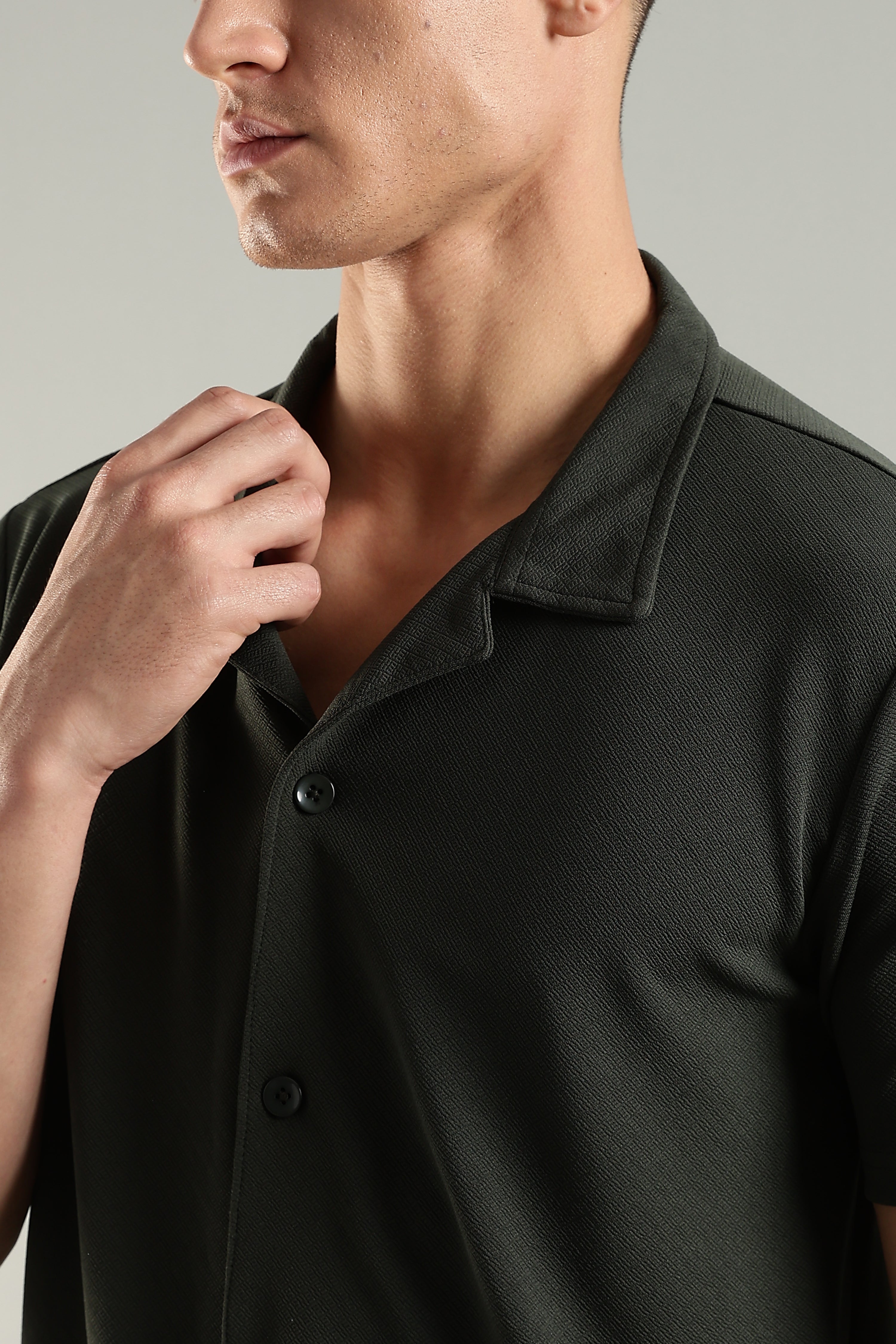 Emerald Canopy – Cuban Collar Shirt for Men