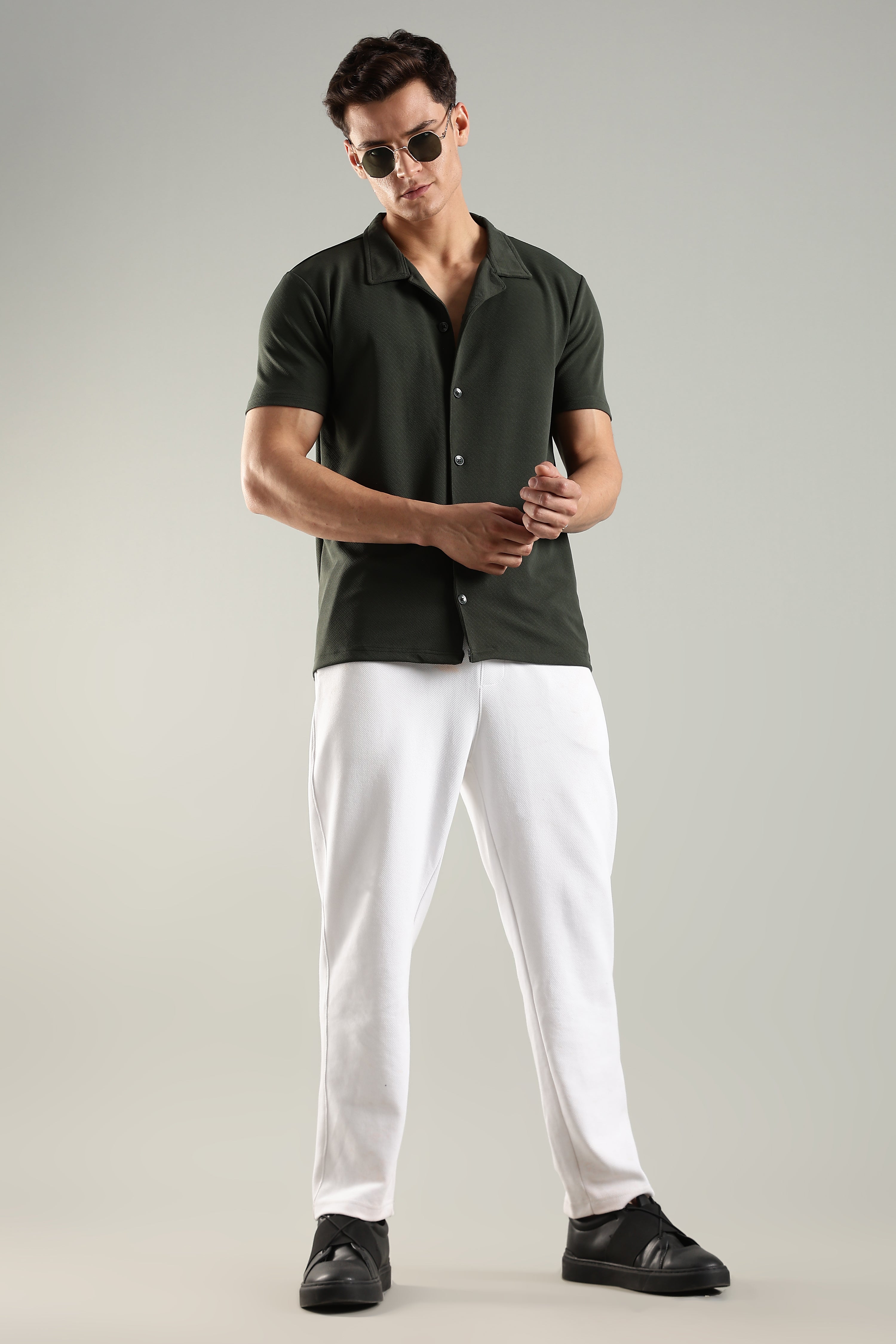 Emerald Canopy – Cuban Collar Shirt for Men