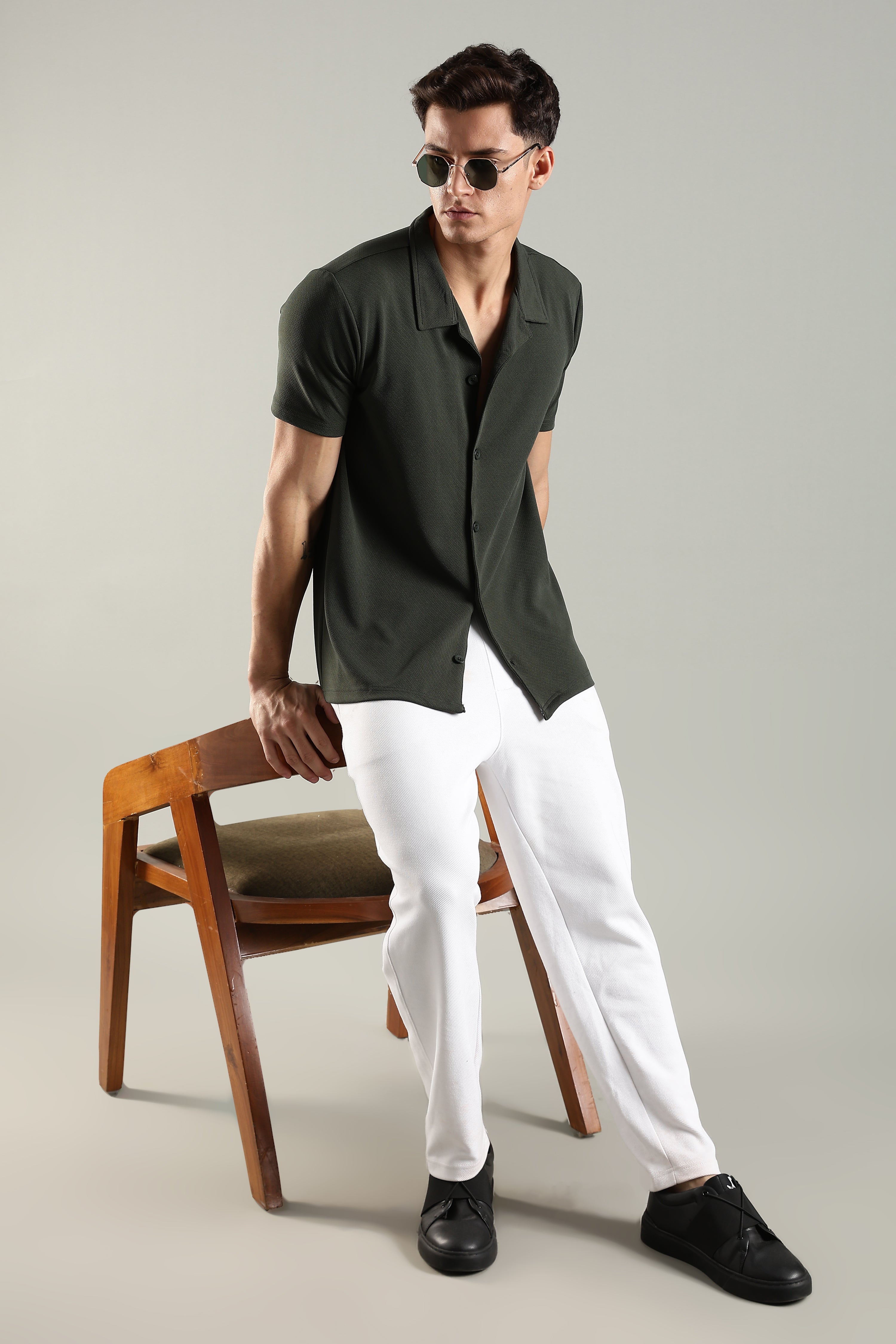 Emerald Canopy – Cuban Collar Shirt for Men