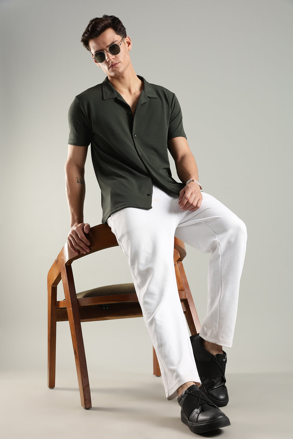 Emerald Canopy – Cuban Collar Shirt for Men