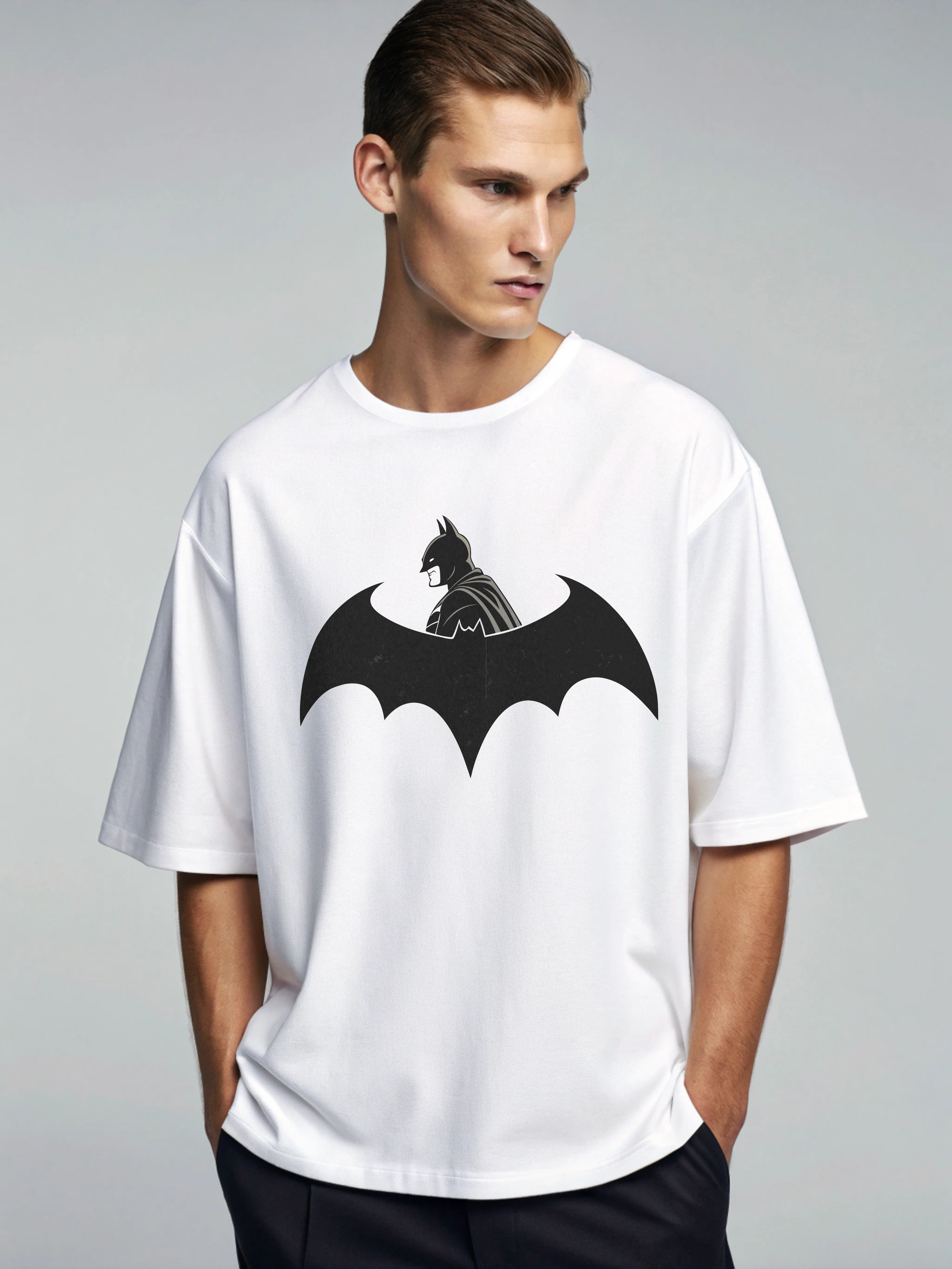 BATMAN LOGO PRINT OVERSIZE TSHIRT WHITE