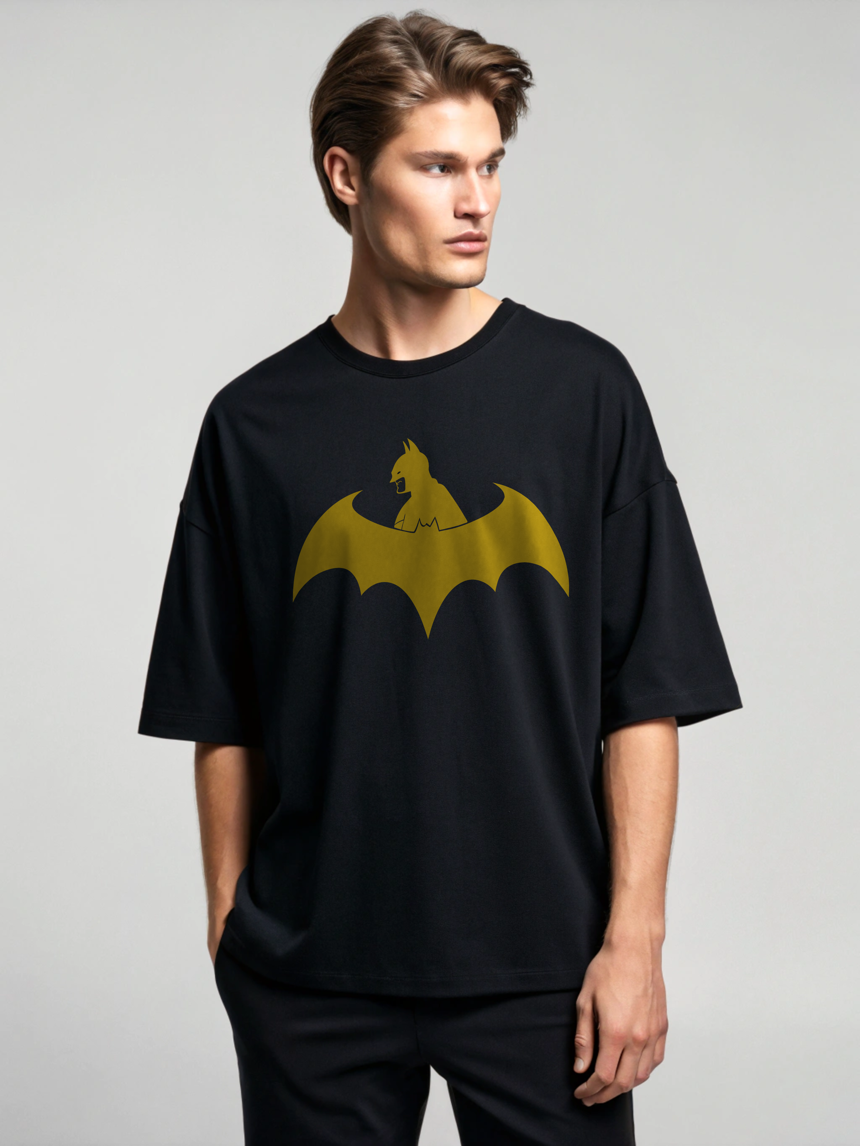Batman Logo Print Oversized T-Shirt Black Color