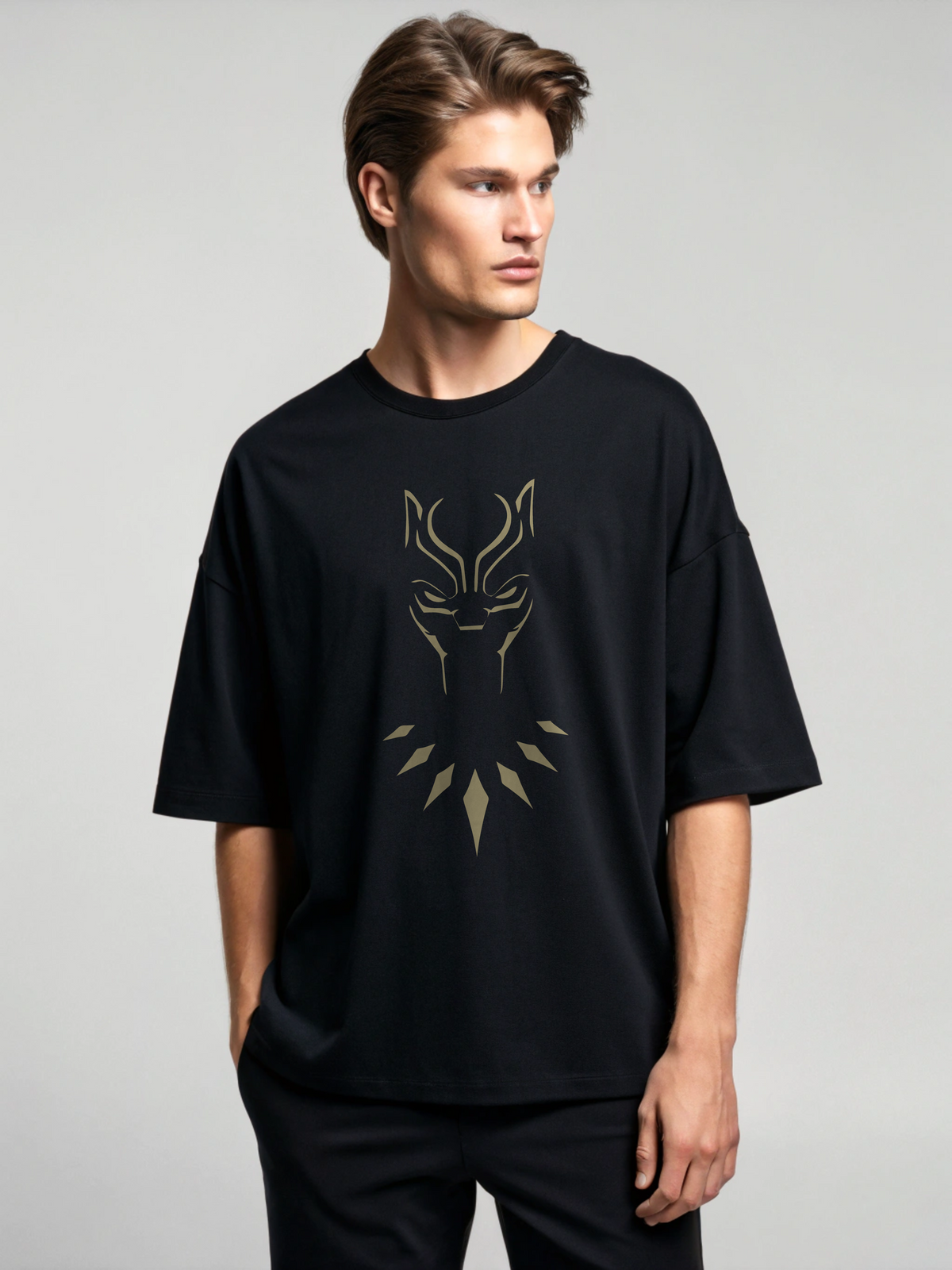 Wakanda Shadow Tee – Black Panther Silhouette Oversized T-Shirt