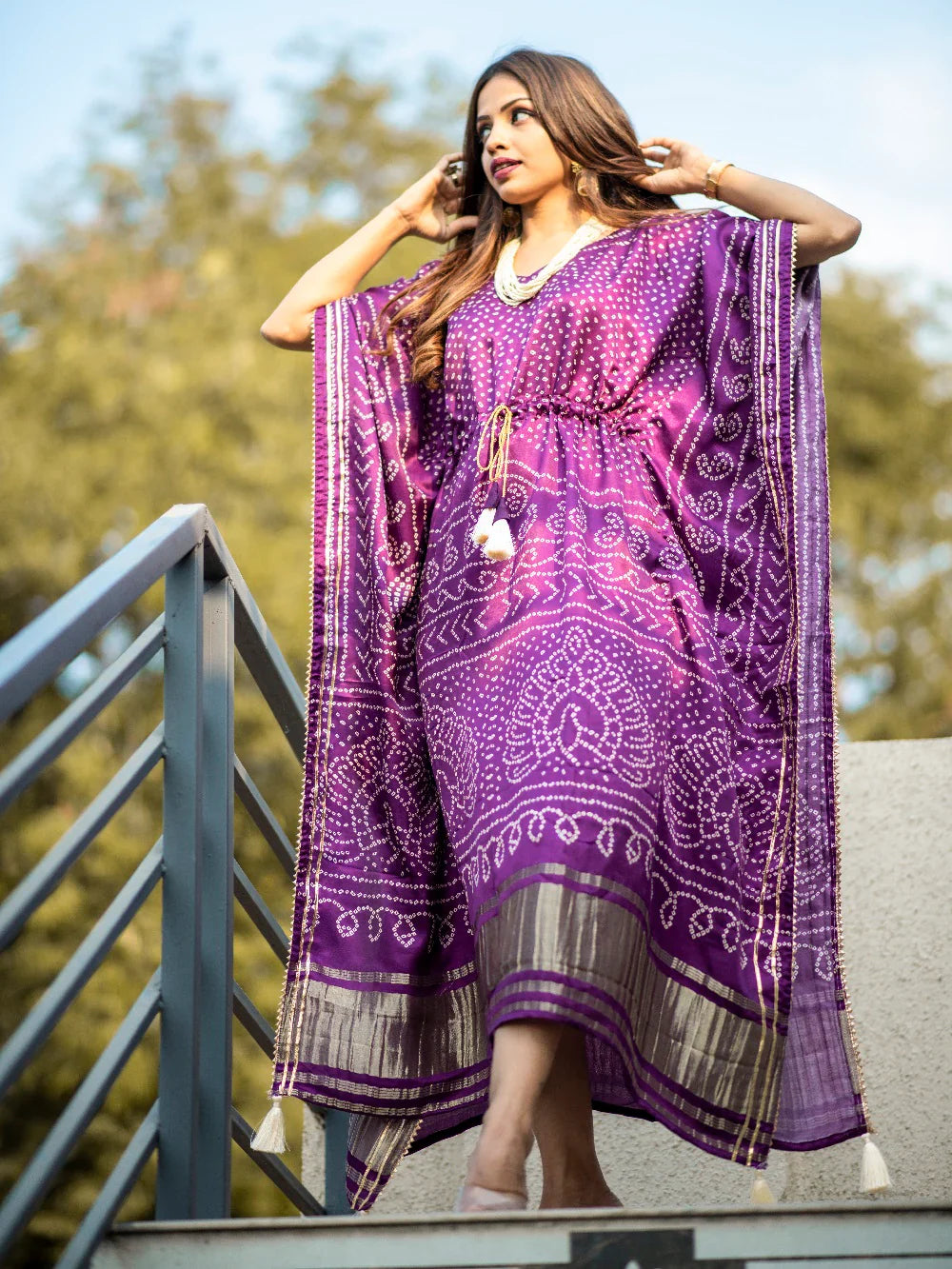 Bandhani Luxe Printed Satin Kaftan