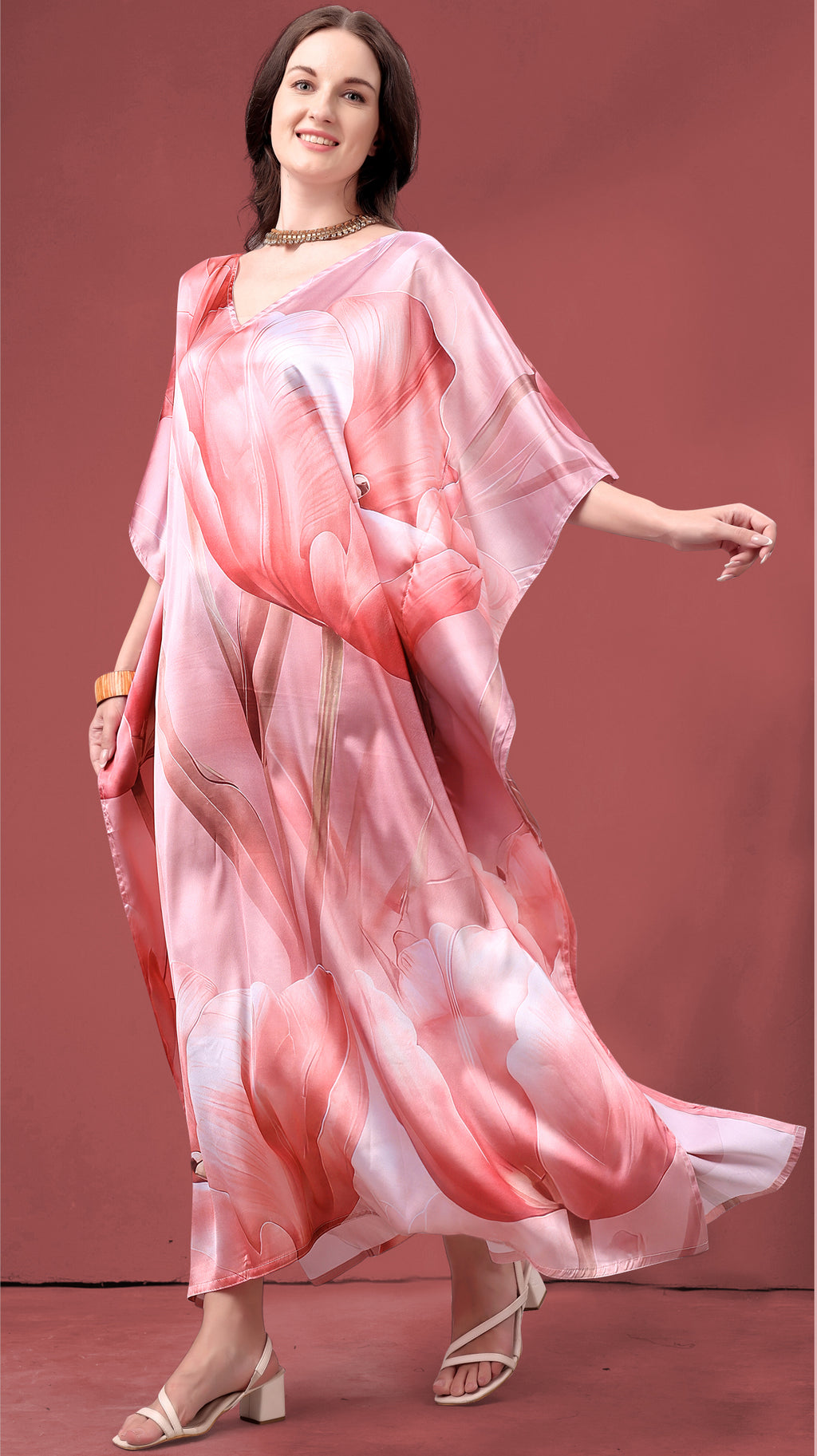Coral Bloom Abstract Kaftan