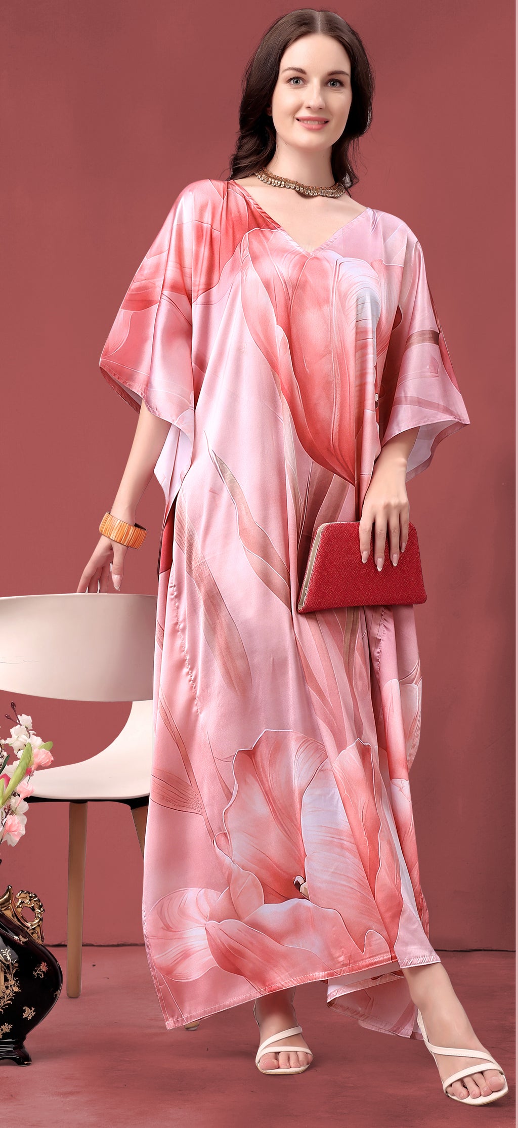 Coral Bloom Abstract Kaftan