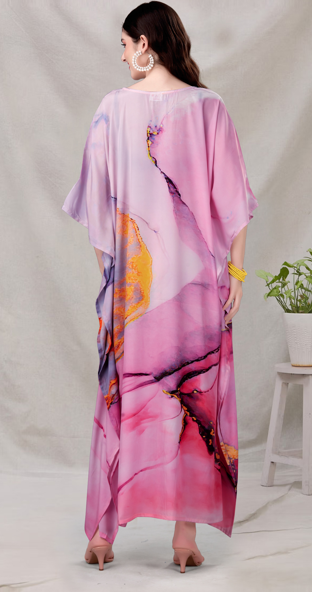 Cosmic Bloom Watercolor Kaftan Dress