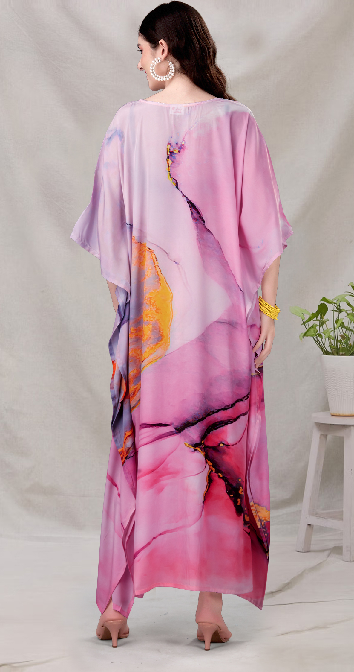 Cosmic Bloom Watercolor Kaftan Dress