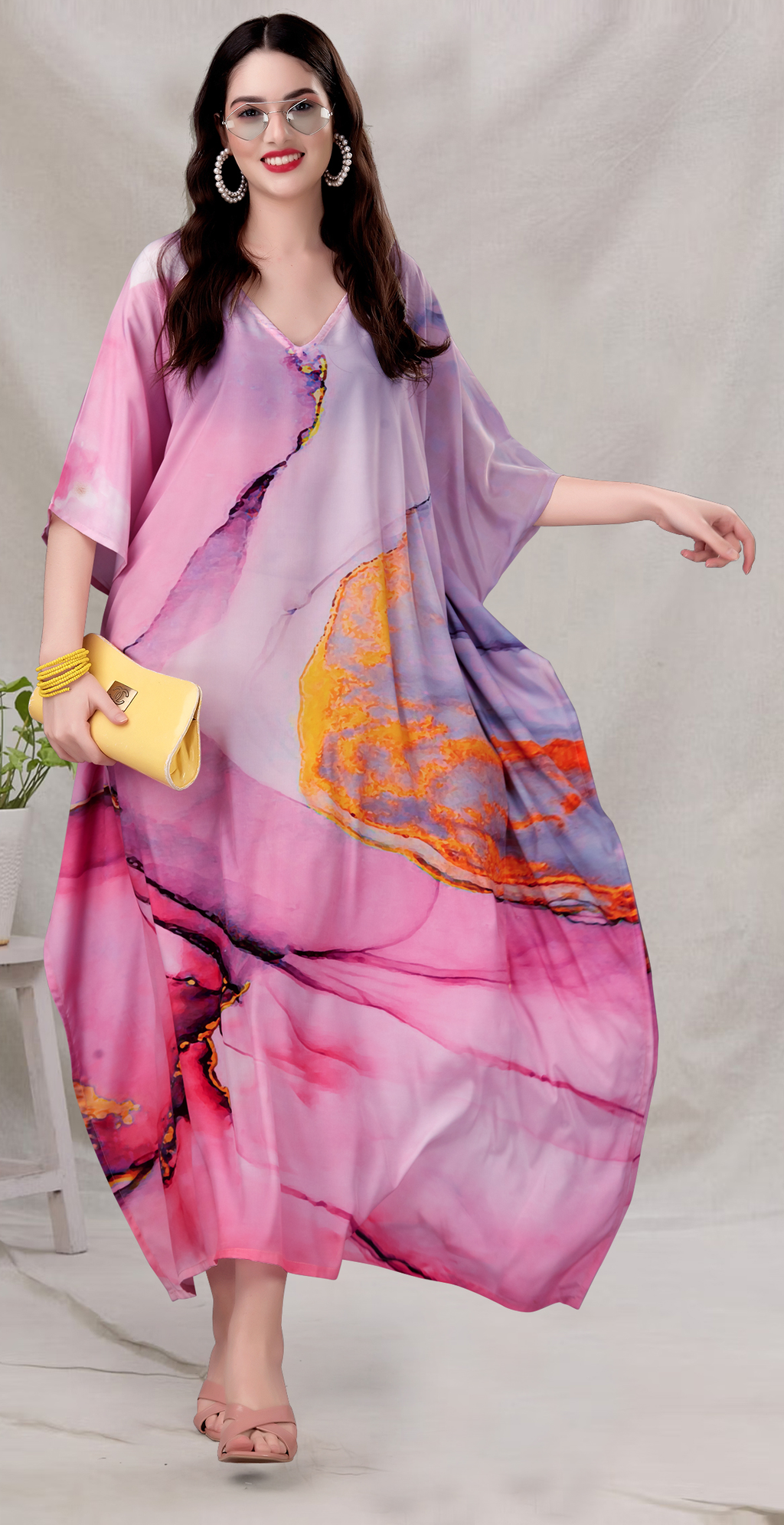 Cosmic Bloom Watercolor Kaftan Dress