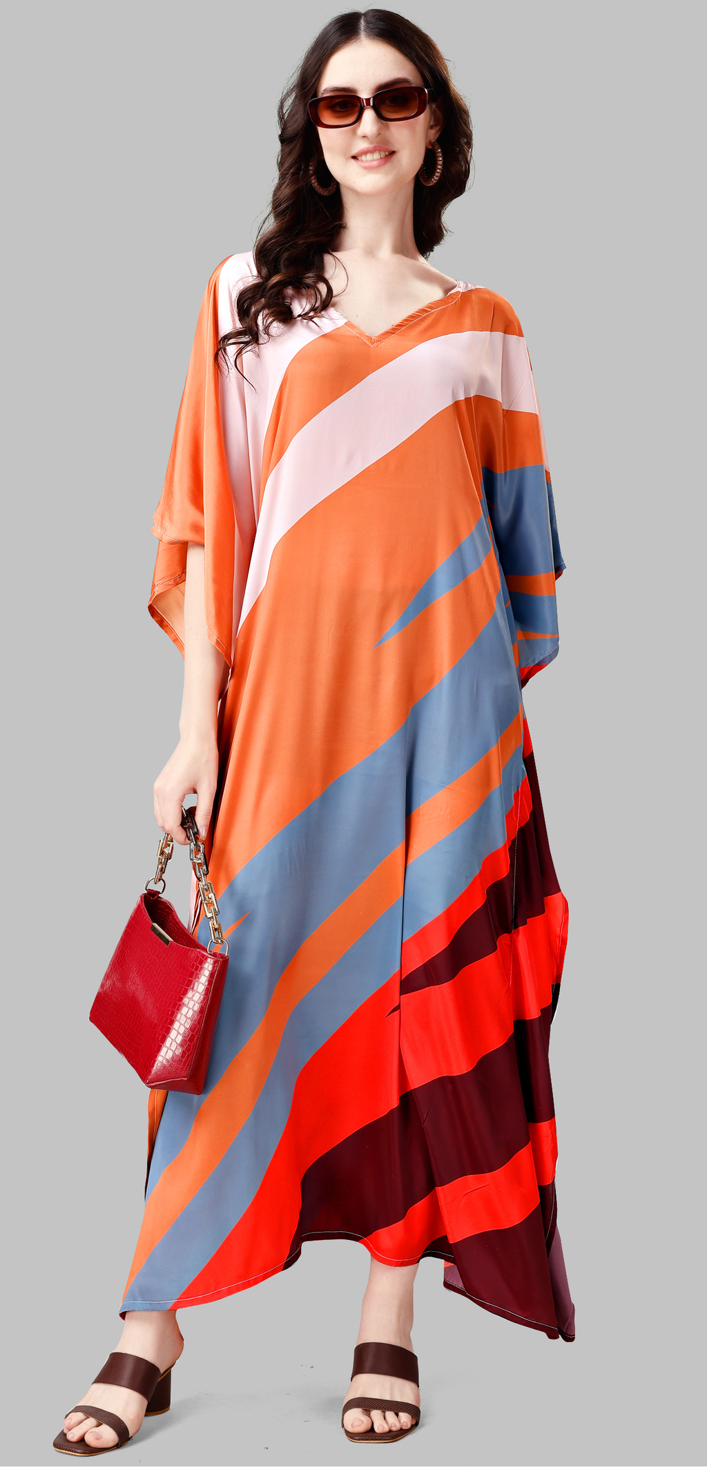 Tangerine Tide Graphic Stripe Kaftan Dress