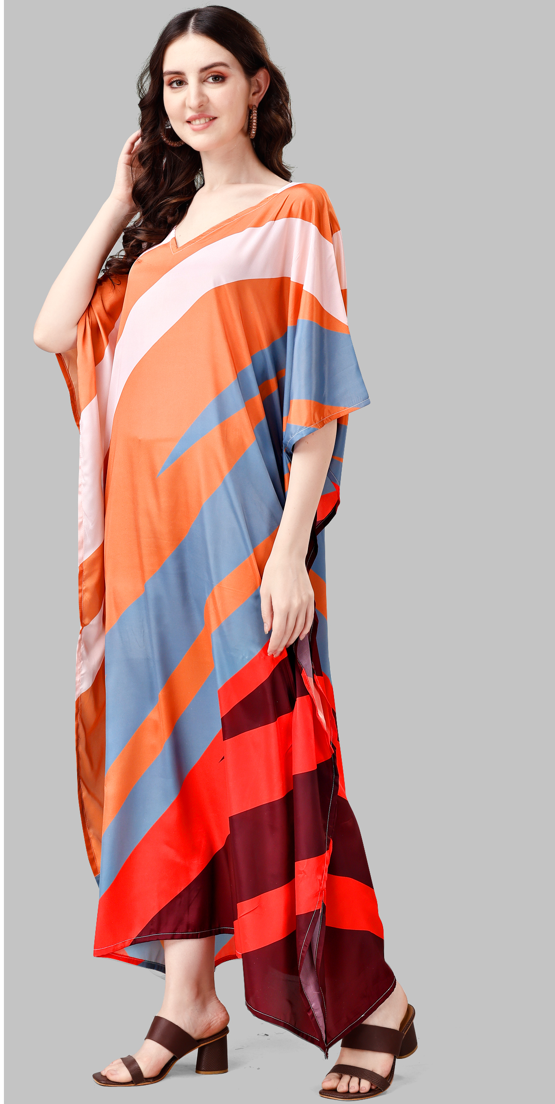 Tangerine Tide Graphic Stripe Kaftan Dress