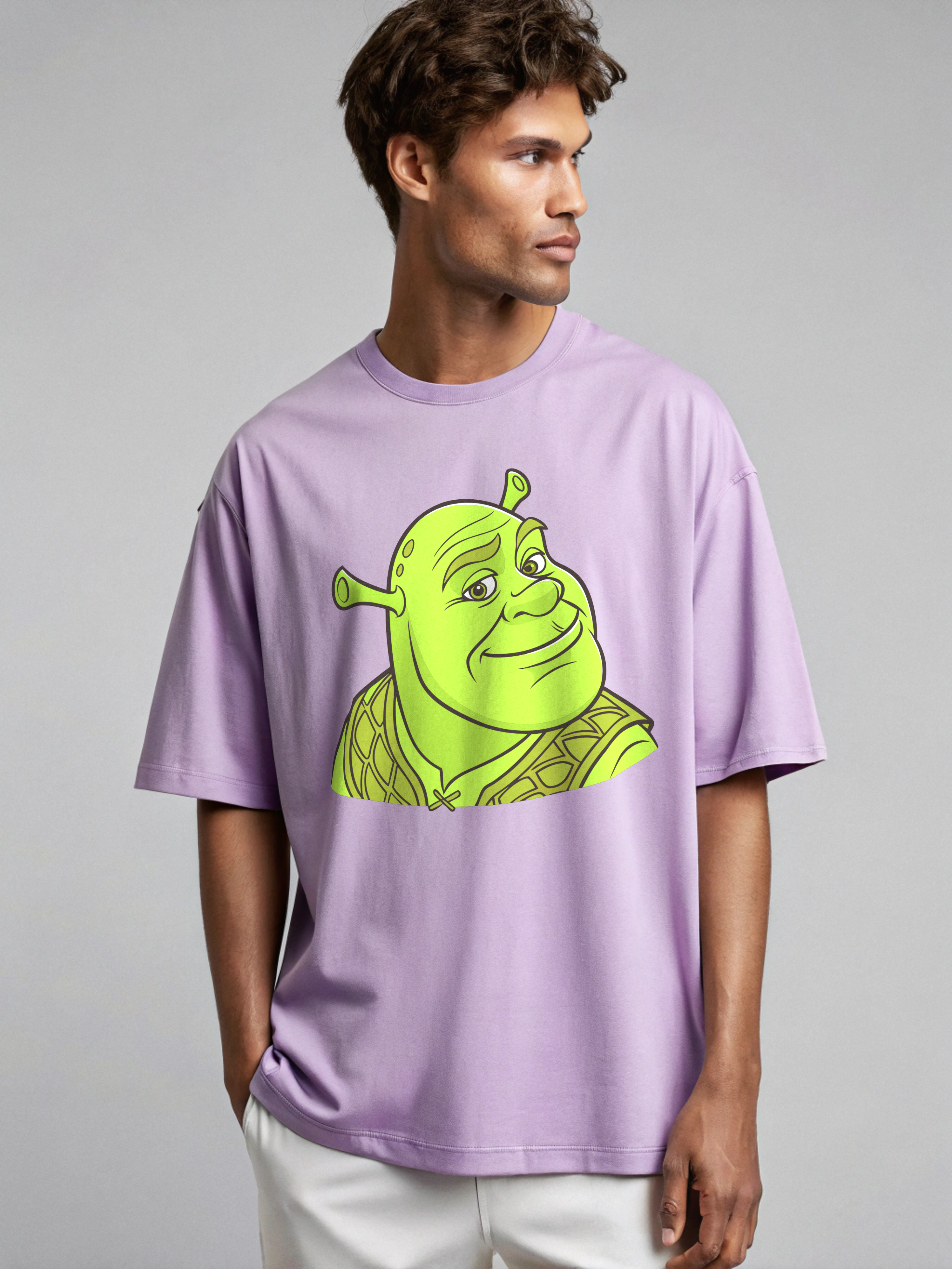 Shrek Print Oversized T-Shirt Lavender Color
