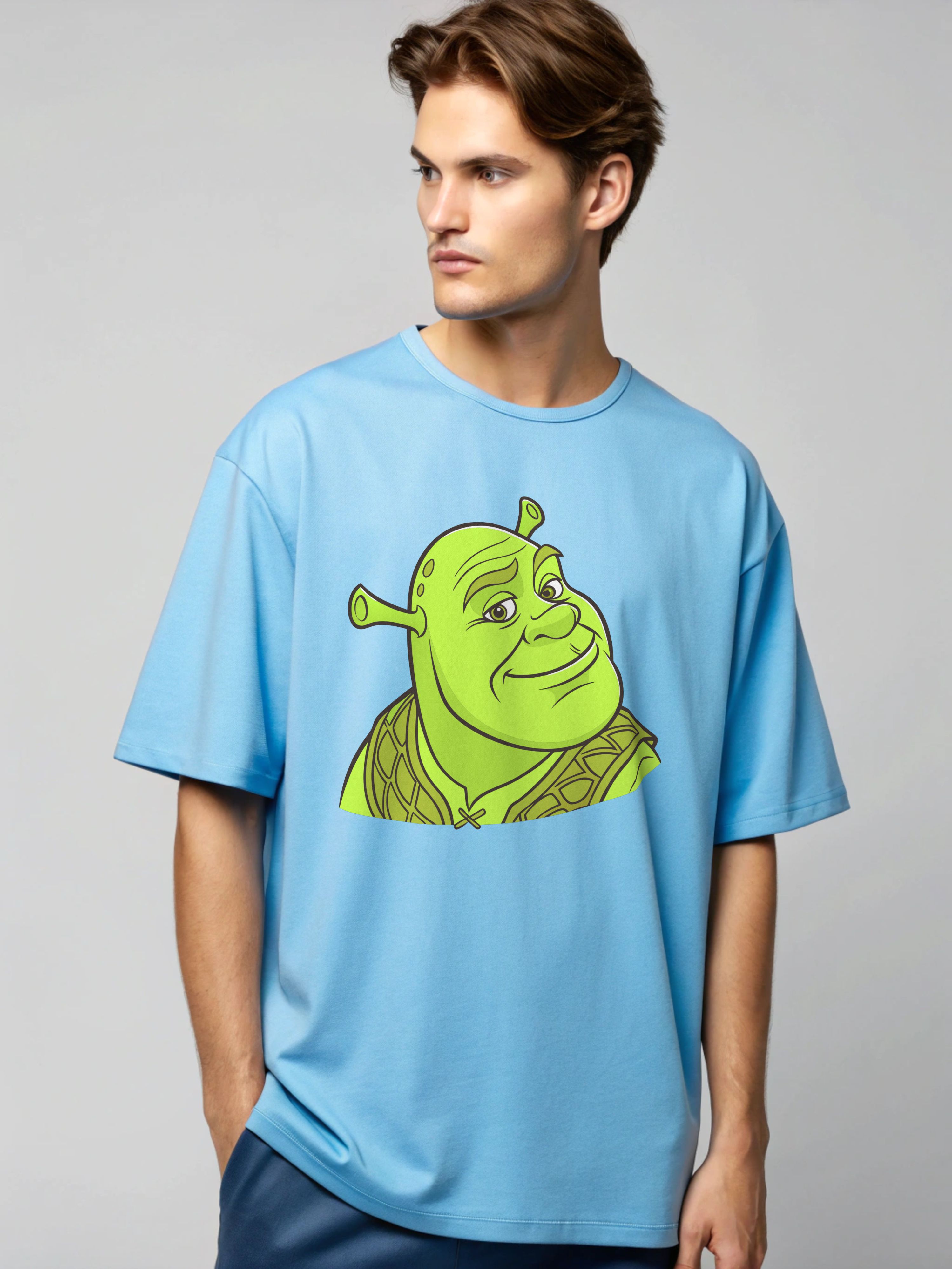 Shrek Print Oversized T-Shirt Sky Blue Color