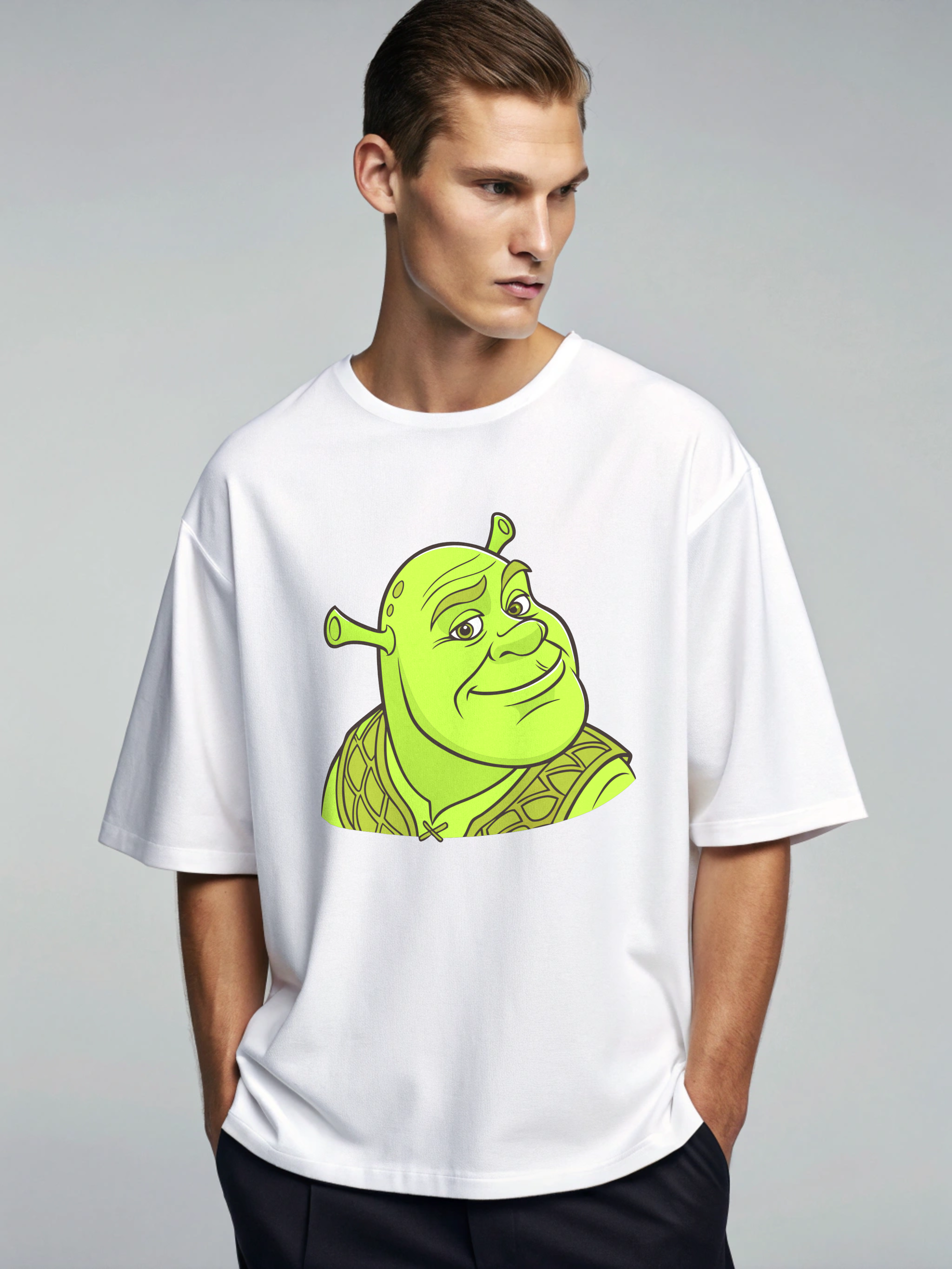 Shrek Print Oversized T-Shirt White Color