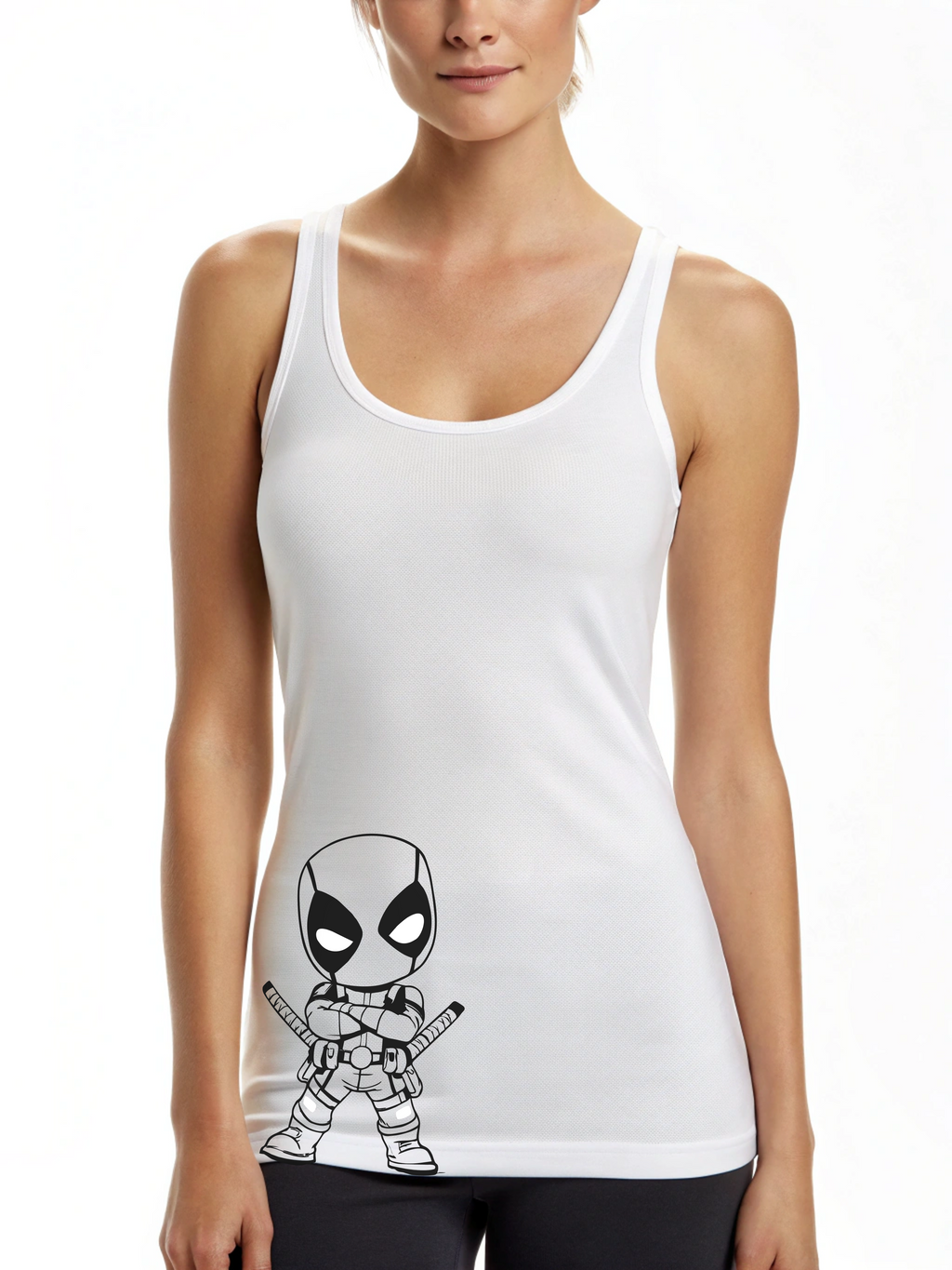 Tiny Trouble: Baby Deadpool Women’s Tank Top