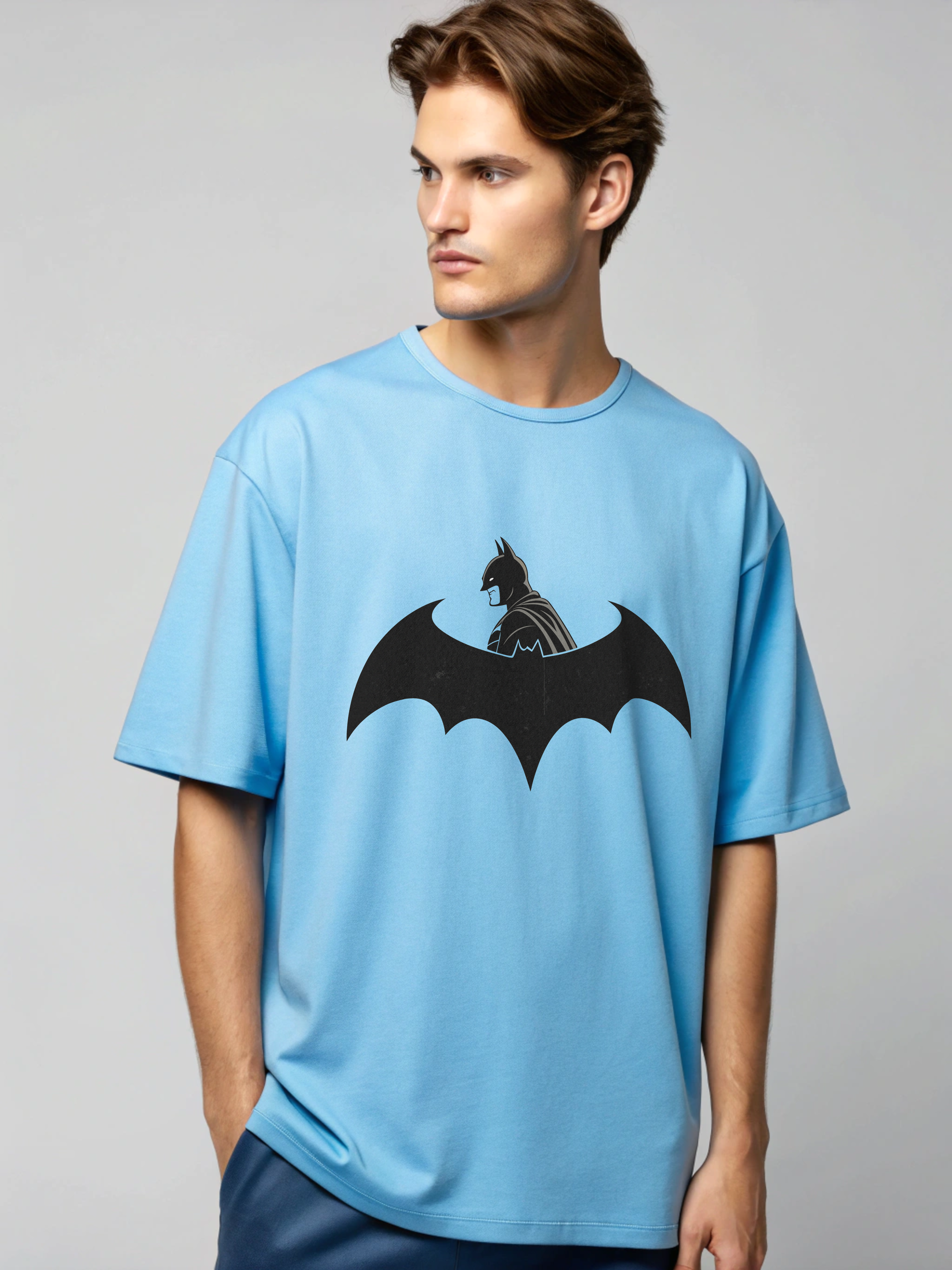 batman logo print oversize tshirt sky blue