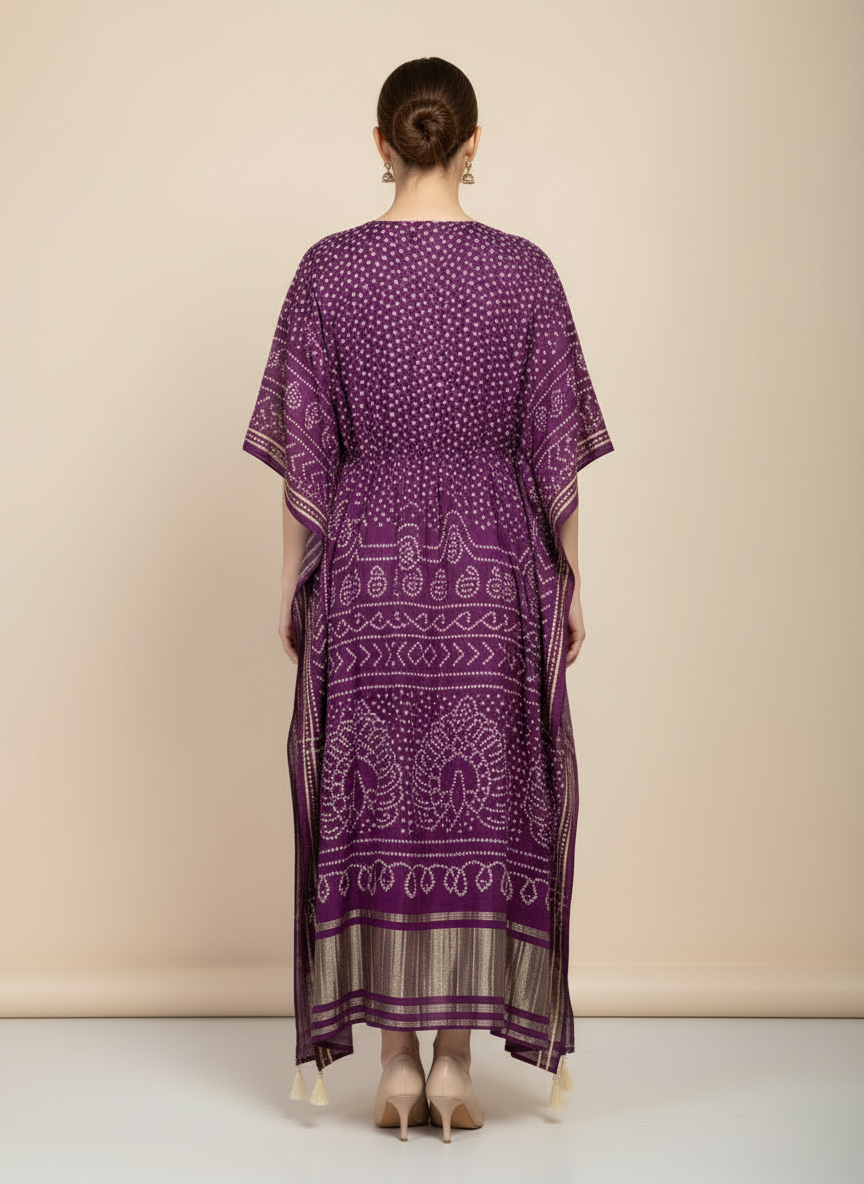 Bandhani Luxe Printed Satin Kaftan