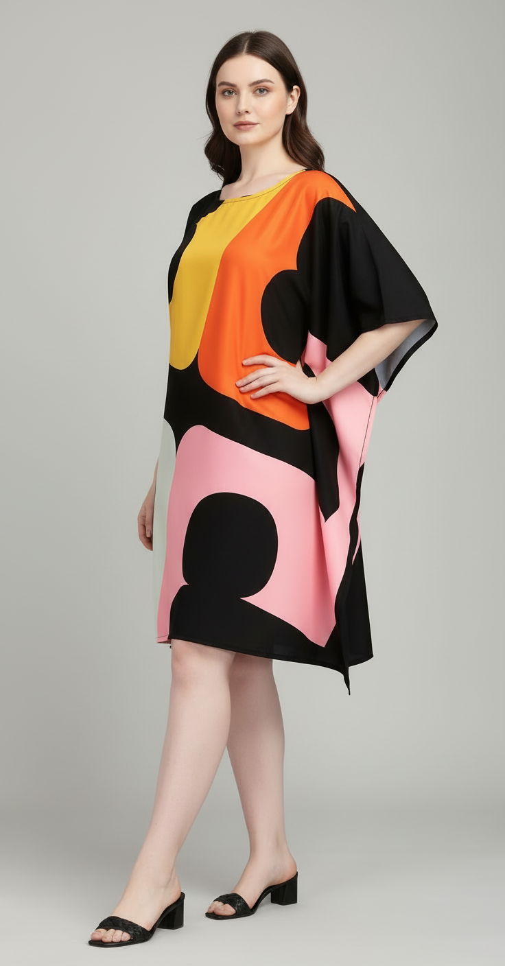 Retro Pop Silk Kaftan Dress