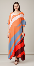 Tangerine Tide Graphic Stripe Kaftan Dress