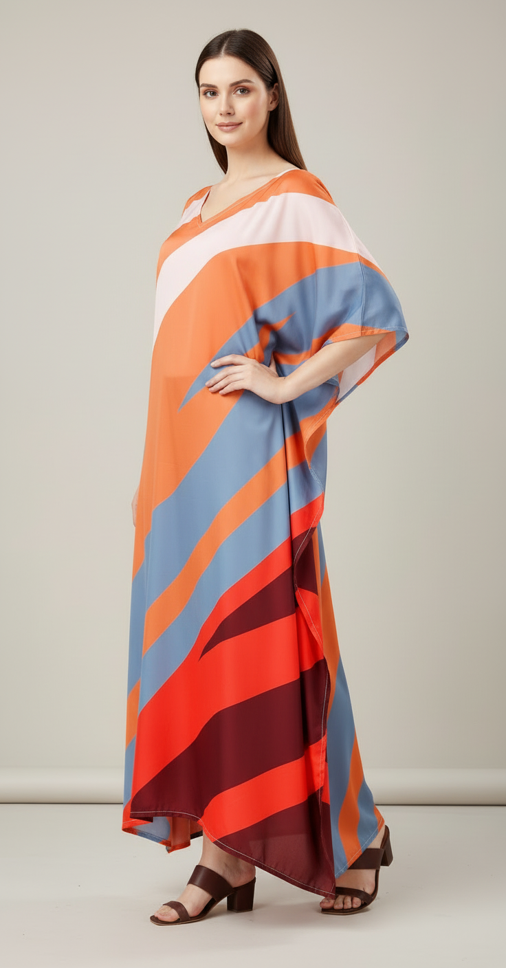 Tangerine Tide Graphic Stripe Kaftan Dress