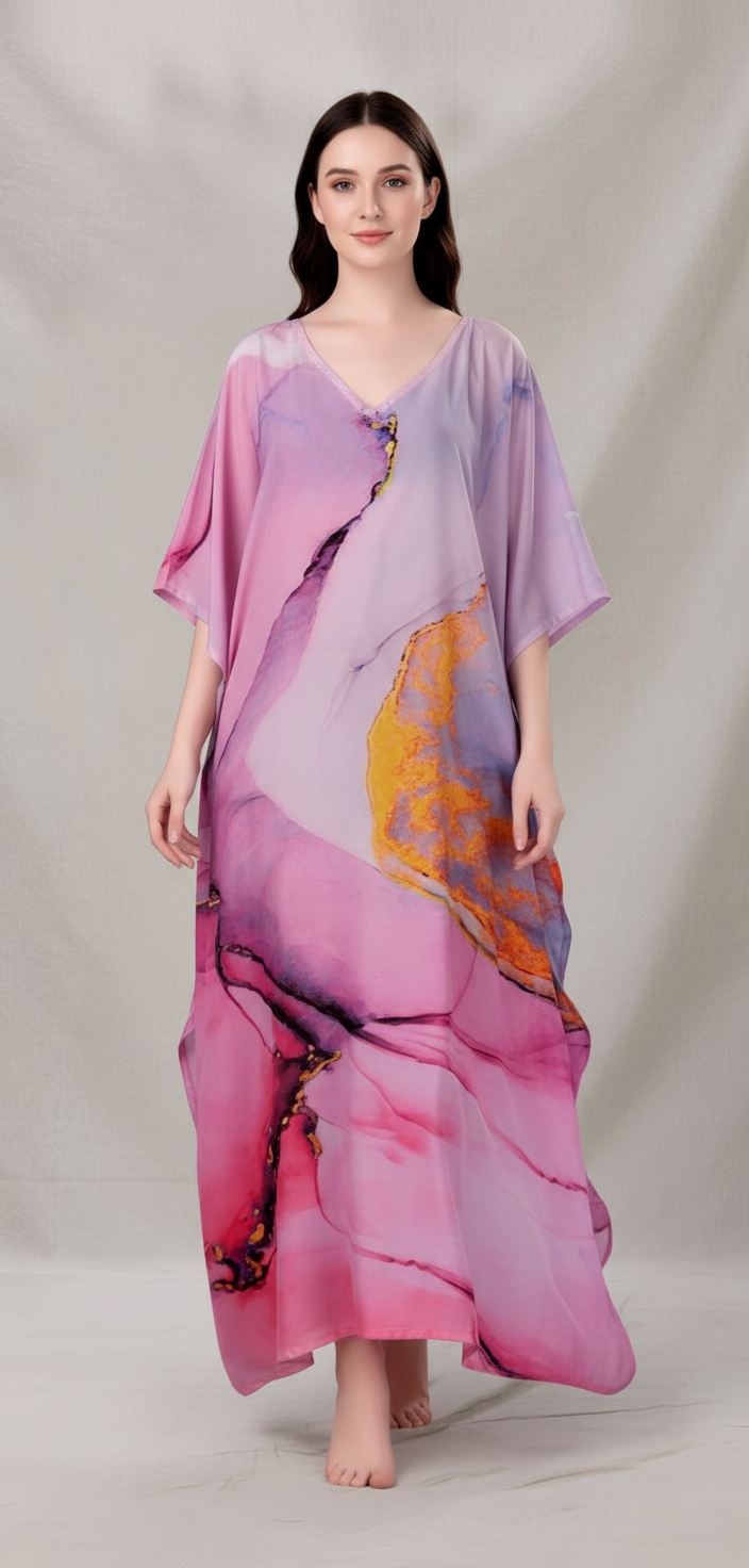 Cosmic Bloom Watercolor Kaftan Dress