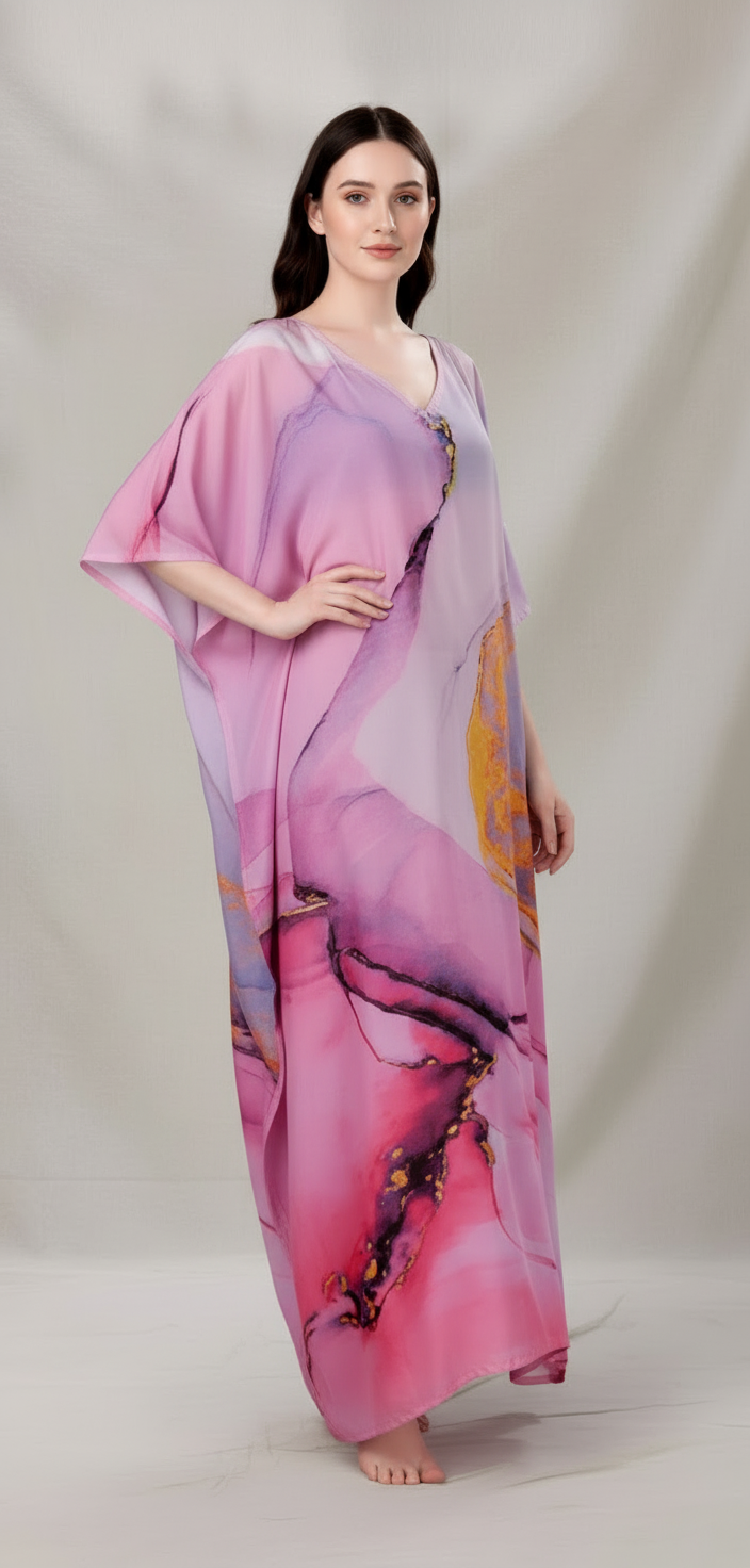 Cosmic Bloom Watercolor Kaftan Dress