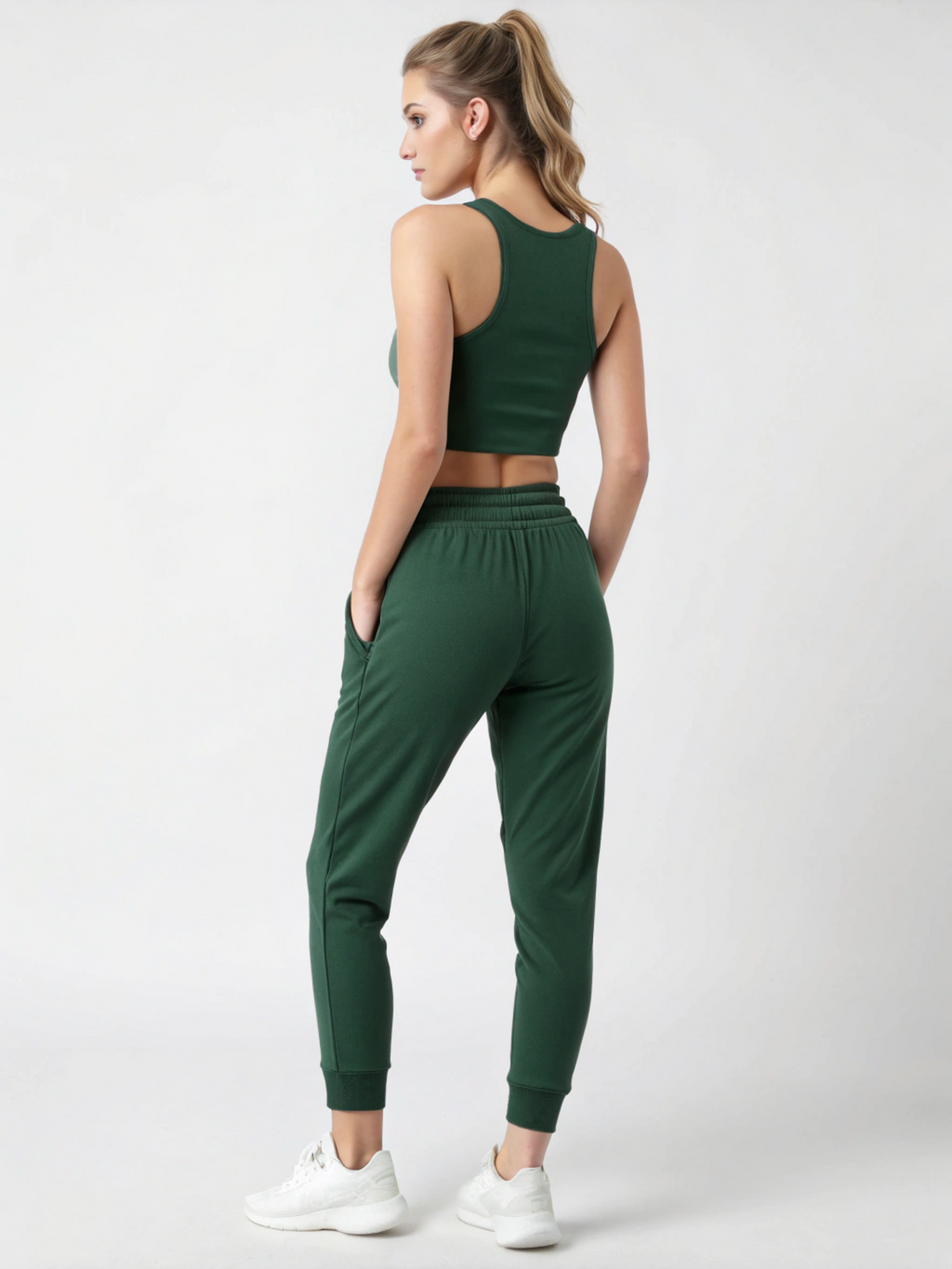 Stride Luxe: Premium Cotton Women’s Joggers Bottle Green