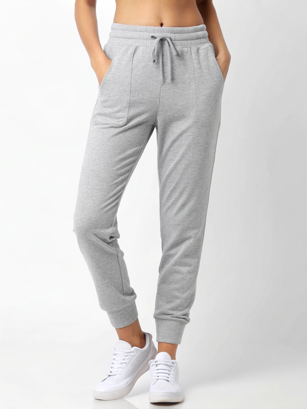 Stride Luxe: Premium Cotton Women’s Joggers Melange Grey