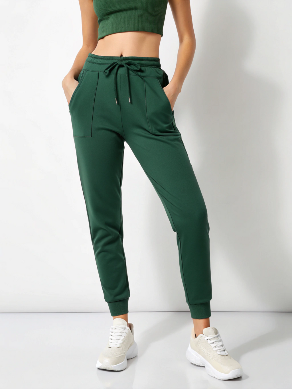 Stride Luxe: Premium Cotton Women’s Joggers Bottle Green