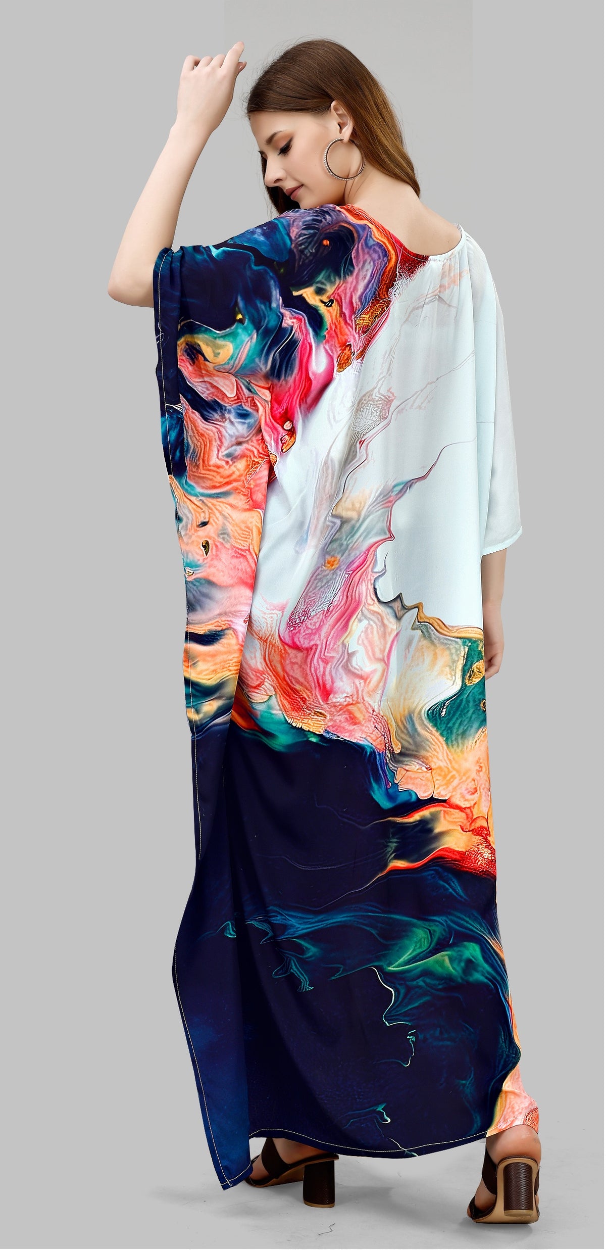 Celestial Drift Marble Print Kaftan Dress - image 3
