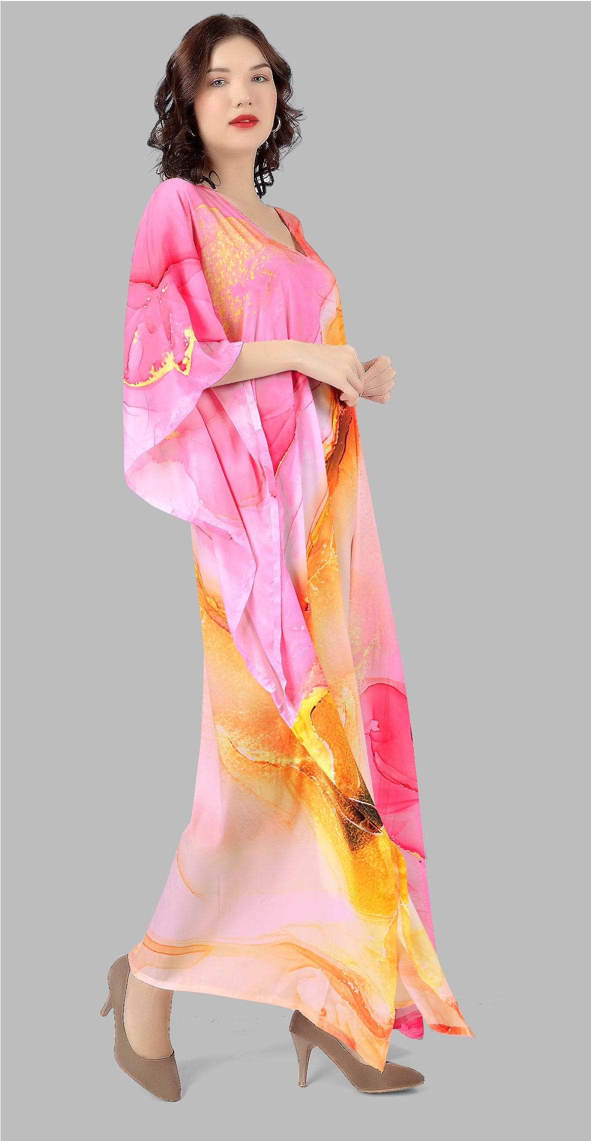 Solar Bloom Fluid Art Kaftan Dress - image 1