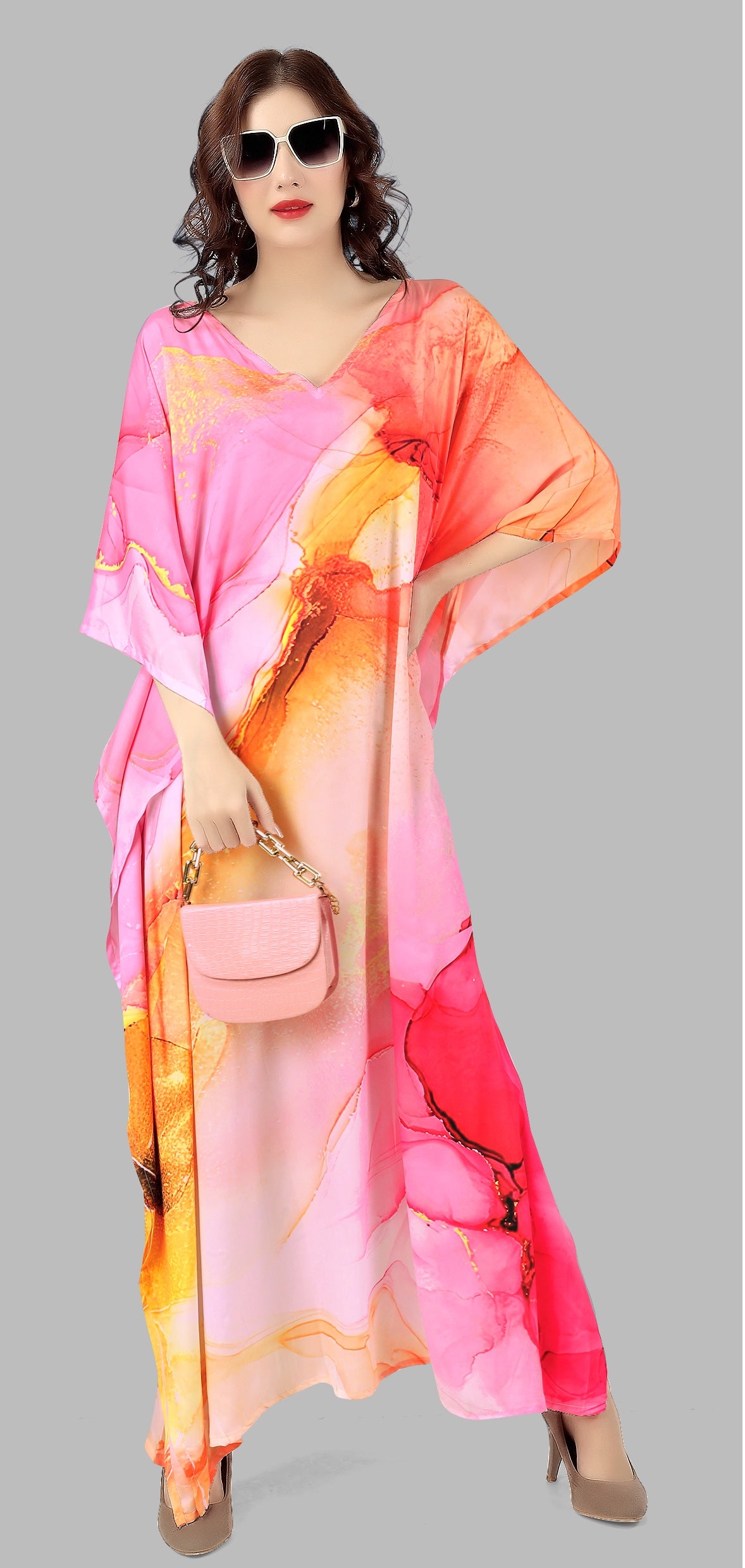 Solar Bloom Fluid Art Kaftan Dress - image 2