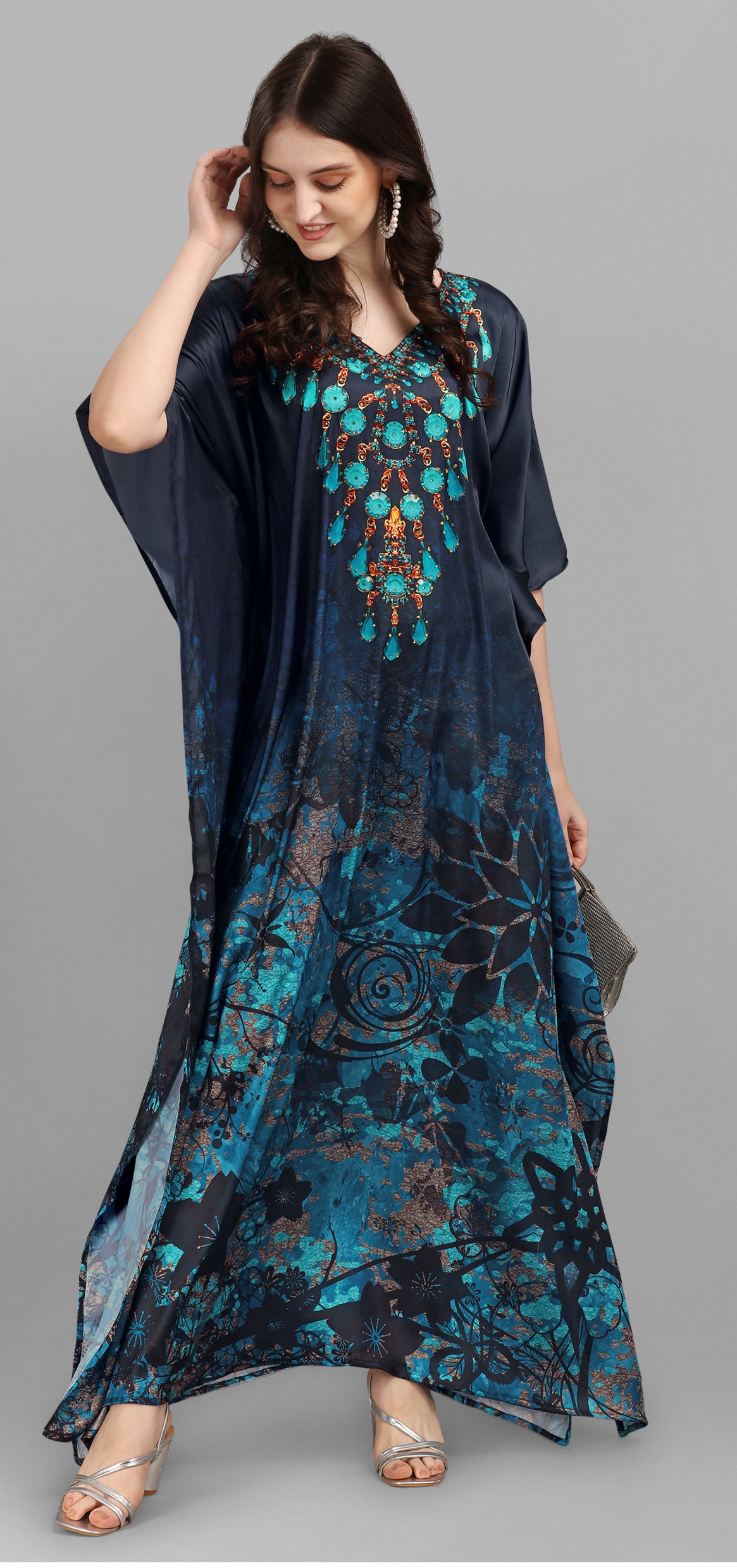 Royal Peacock Print Kaftan - image 1