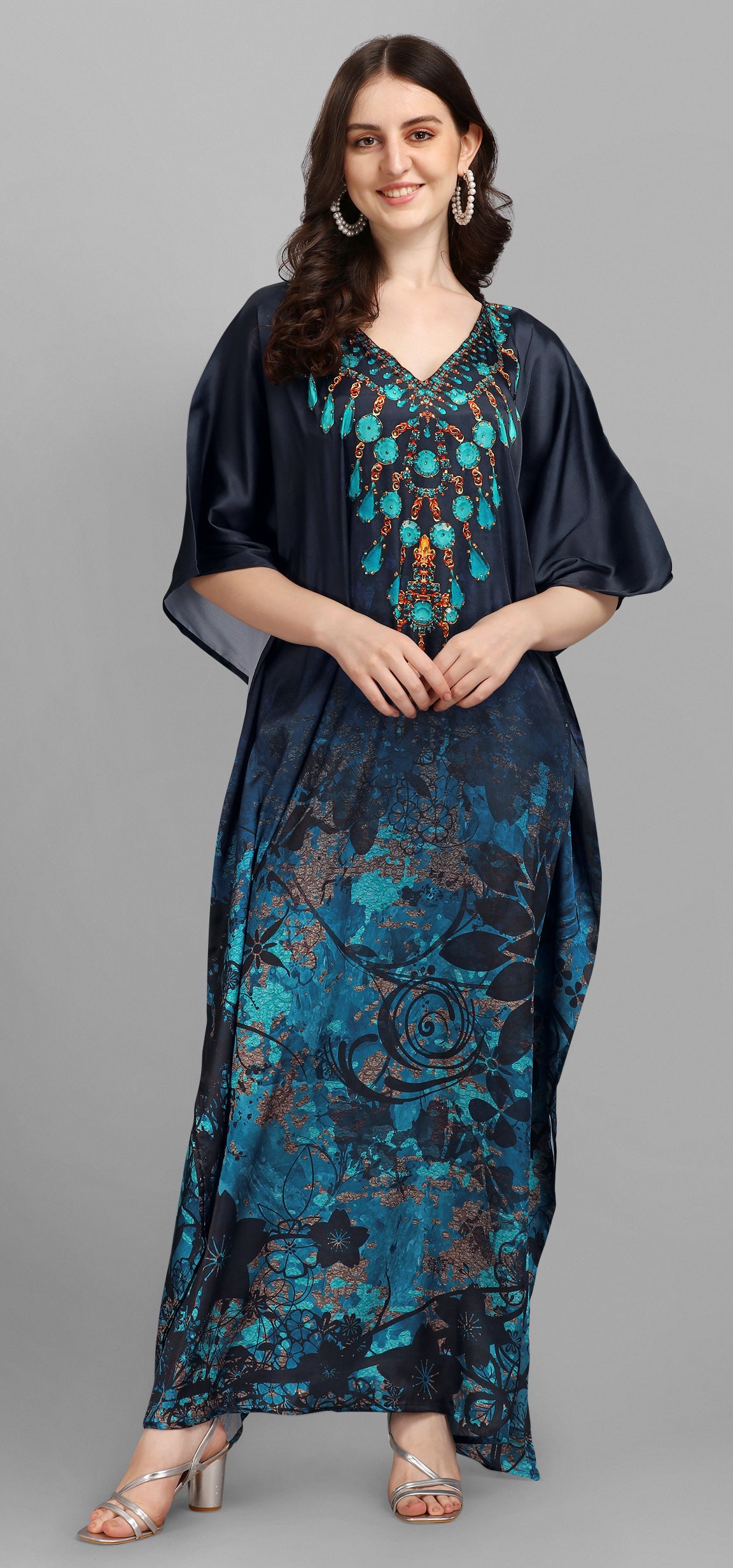 Royal Peacock Print Kaftan - image 2